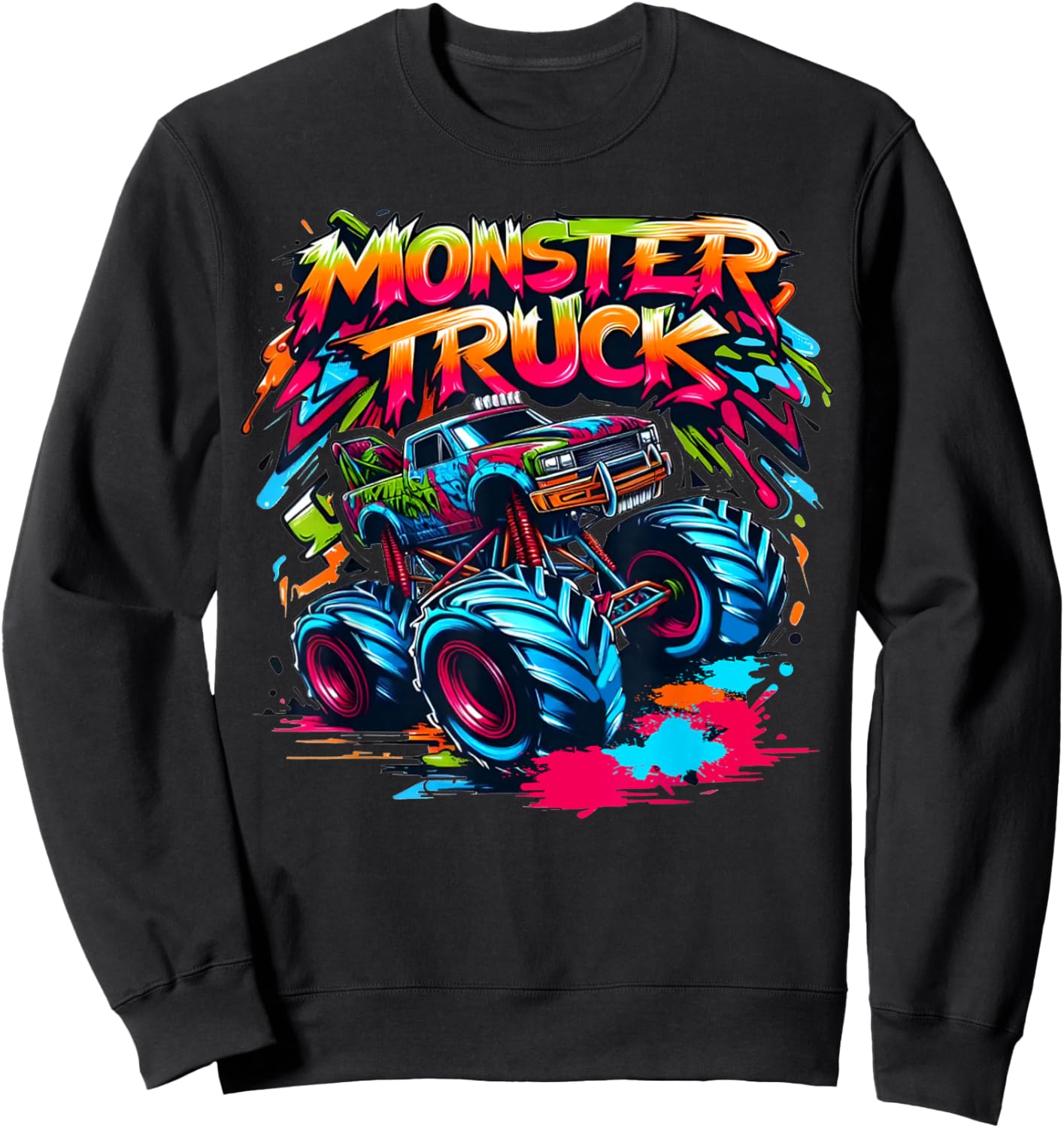 Monster Truck Retro Colorful Graffiti Toddlers Youth Adults Sweatshirt - Sweatshirt | Black