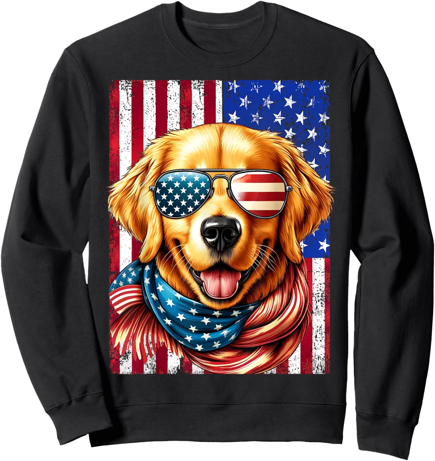 4th of July Golden Retriever American Flag USA Patriotic Dog Sweatshirt - Sweatshirt | Black