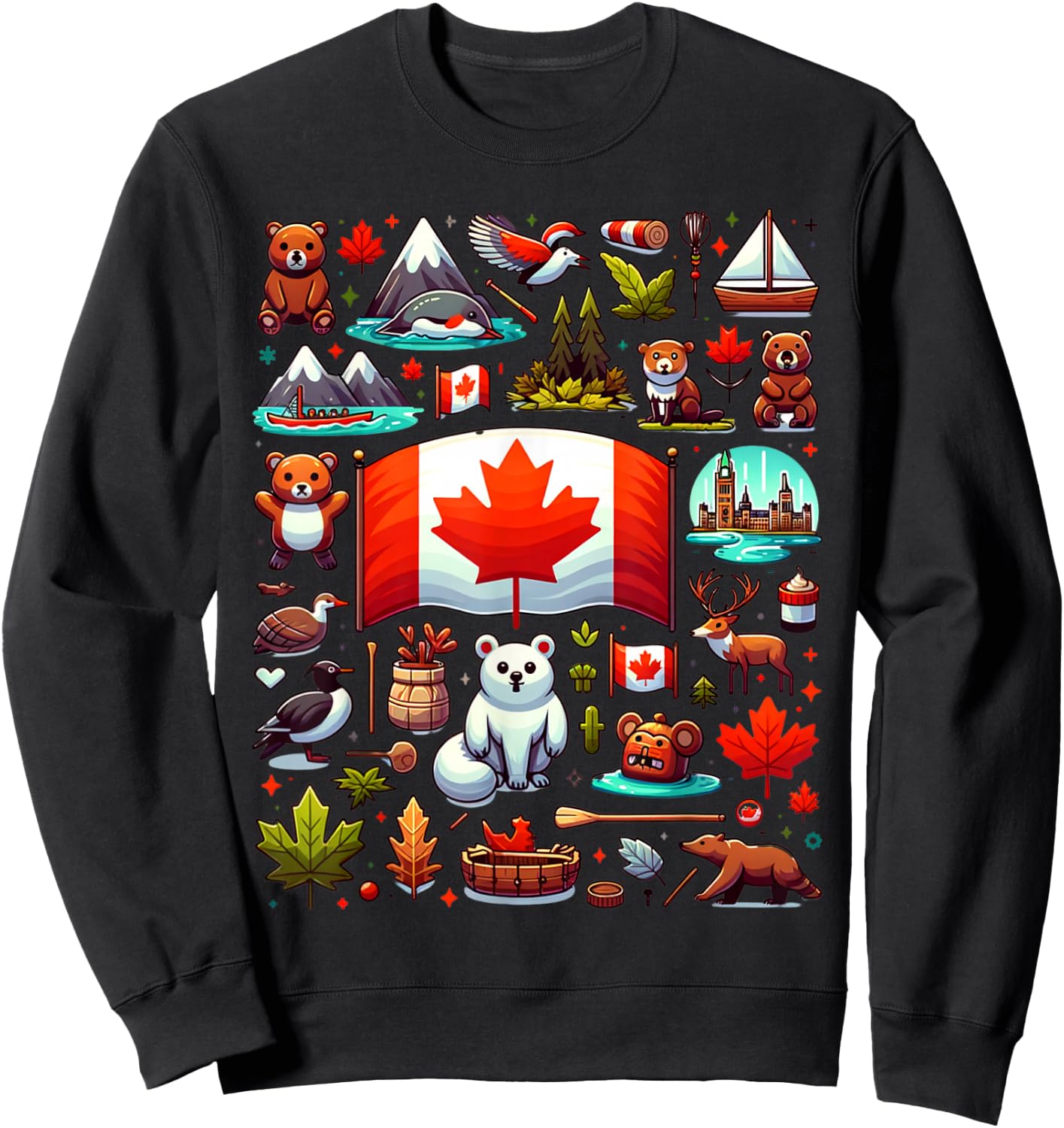 Vintage Historical Canada Symbols Maple Leaf For Canadian Sweatshirt - Sweatshirt | Black
