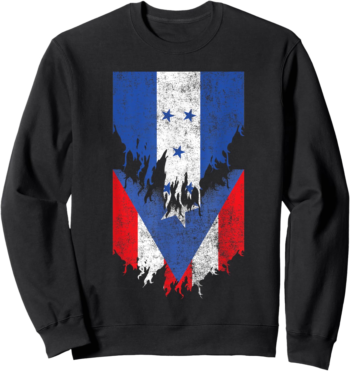 Honduran Puerto Rican Flags Ripped Torn Honduras Puerto Rico Sweatshirt - Sweatshirt | Black