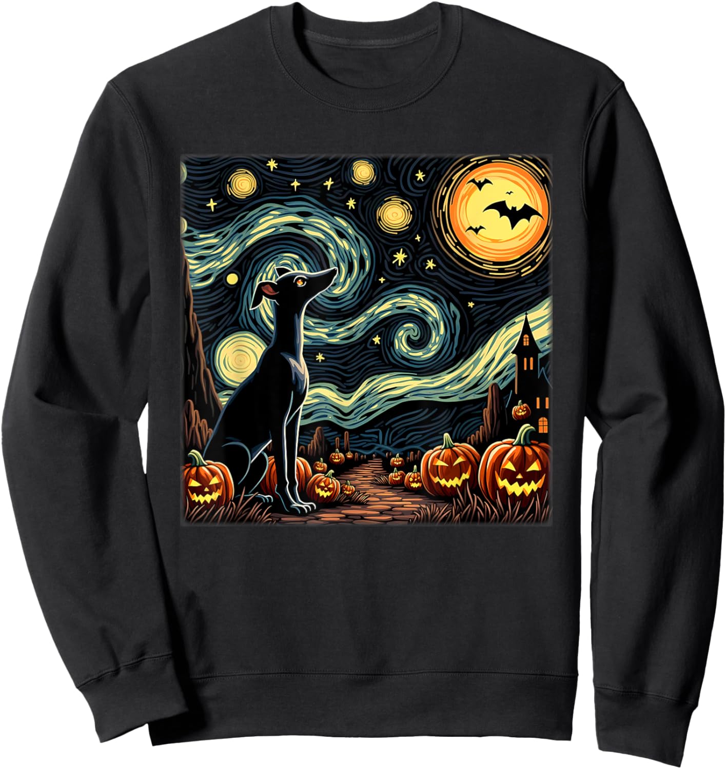 Spooky Halloween Italian Greyhound Dog Starry Night Sweatshirt - Sweatshirt | Black