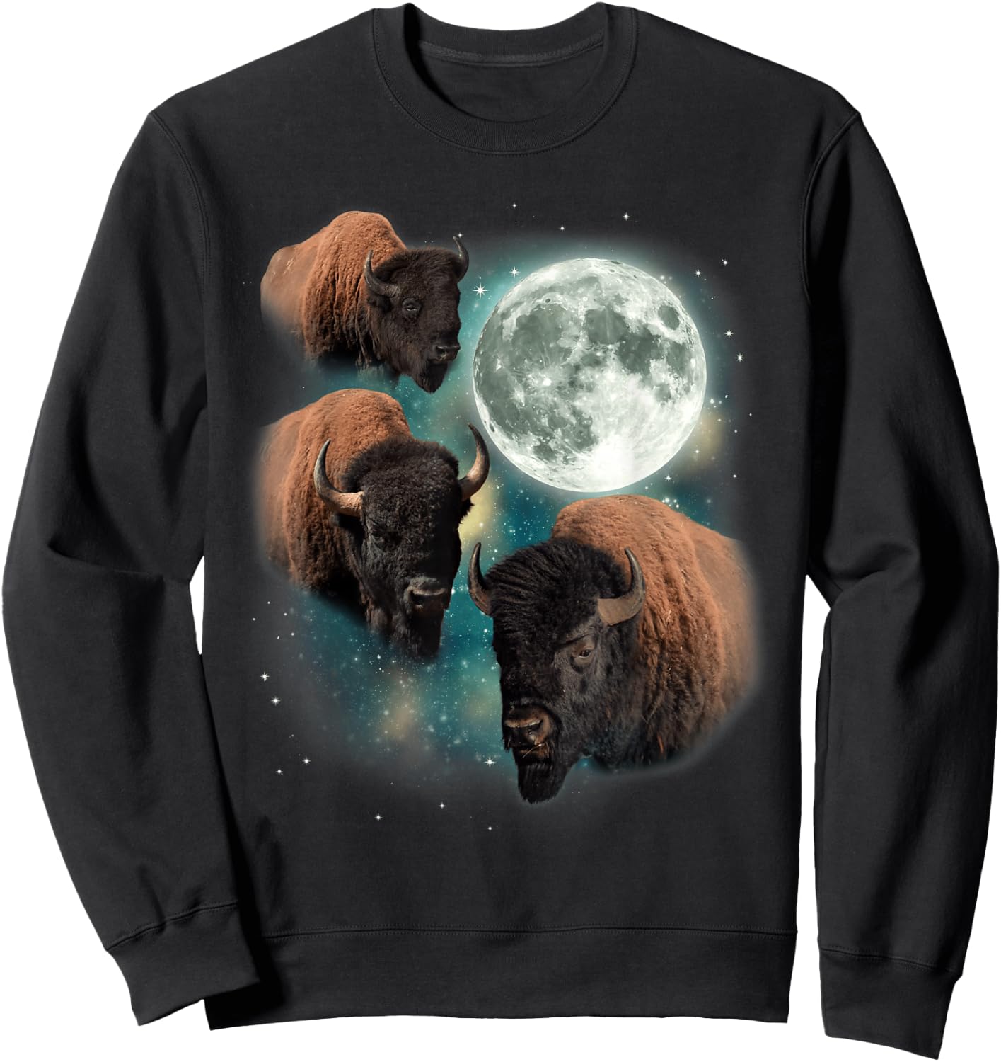 Three Buffalo Moon | 3 Bison Howling Funny Parody Buffalo Sweatshirt - Sweatshirt | Black