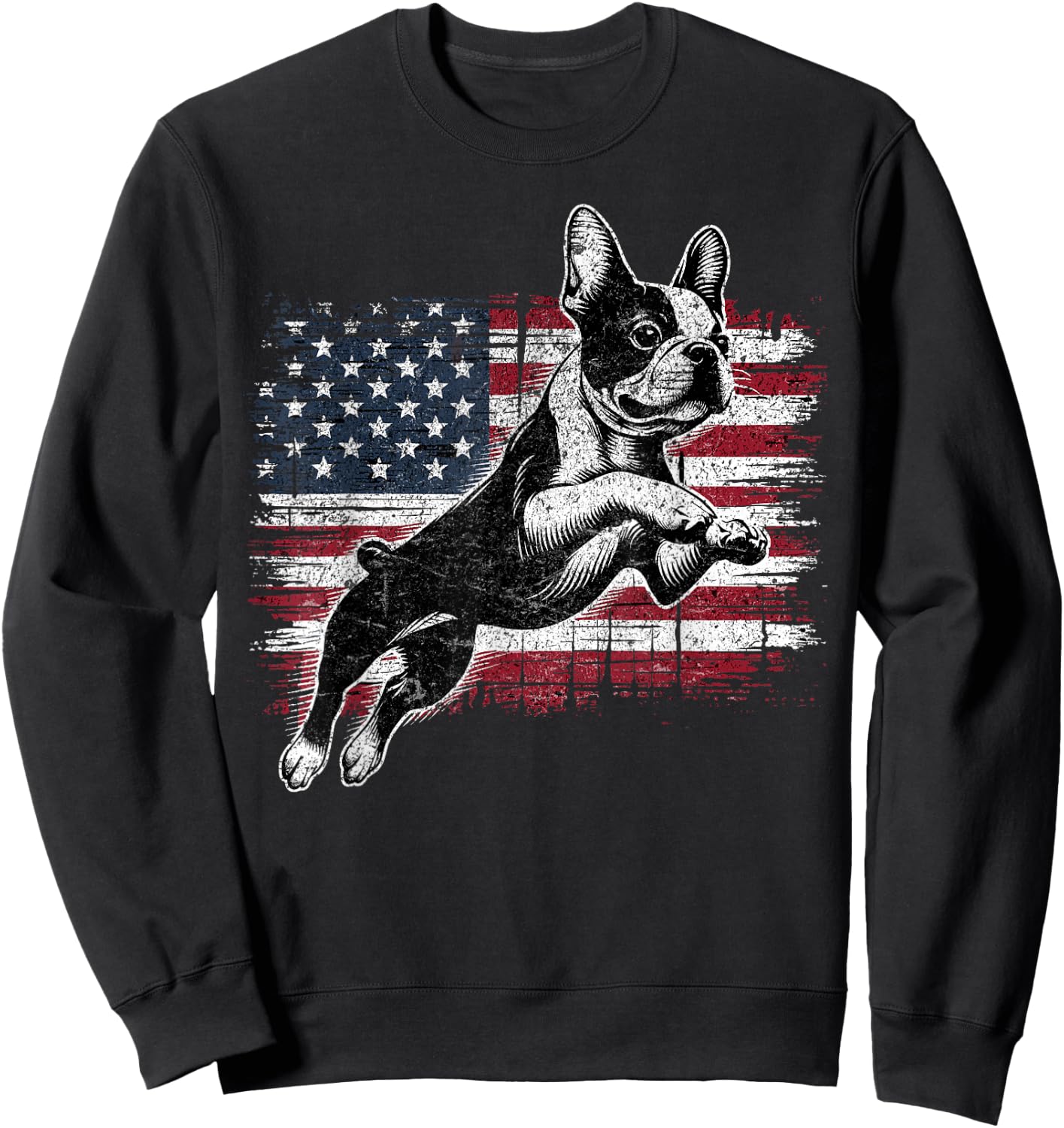 Boston Terrier Dog American Flag 4th of July Patriotic Puppy Sweatshirt - Sweatshirt | Black