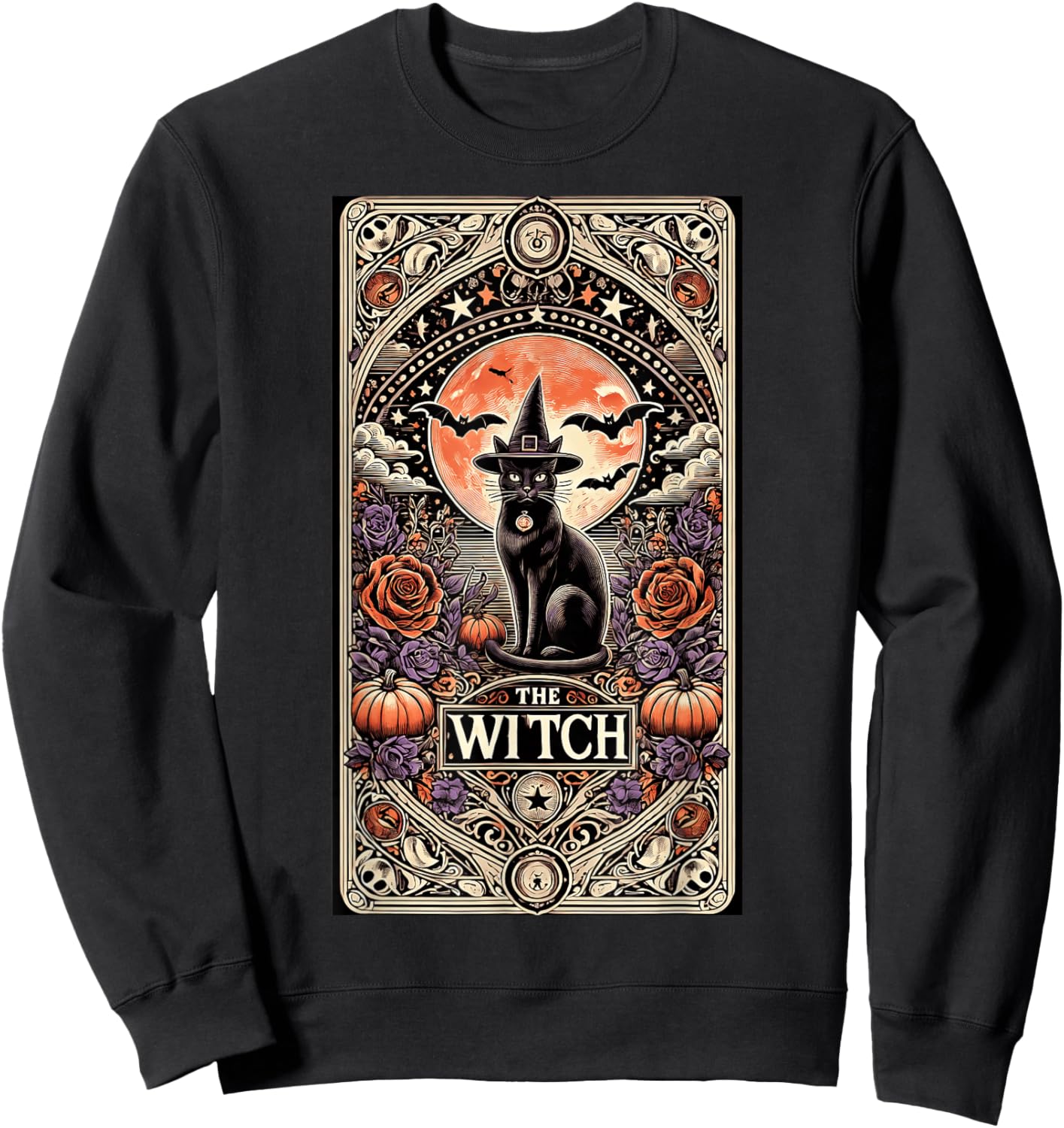 Vintage Gothic The Witch Black Cat Tarot Card Halloween 2024 Sweatshirt - Sweatshirt | Black