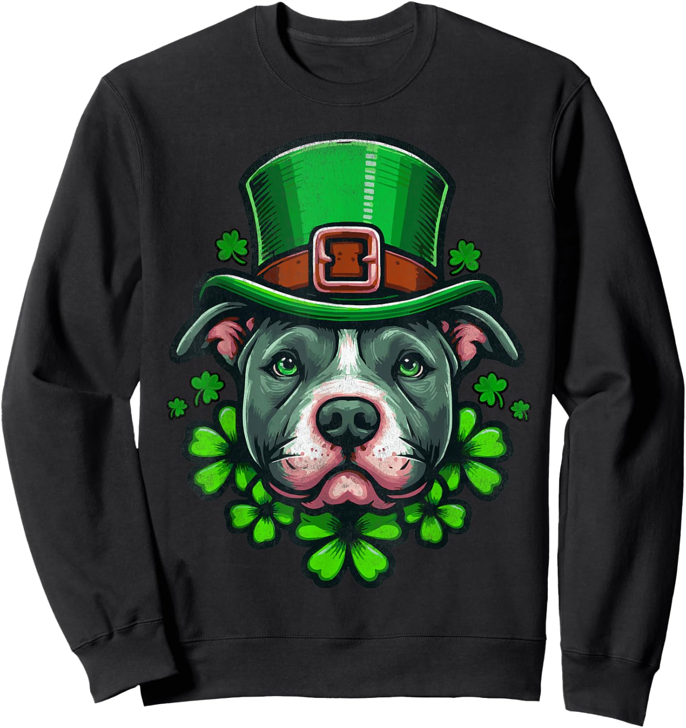 Funny Irish Pitbull Dog Shamrock St.Patrick's Day Sweatshirt - Sweatshirt | Black