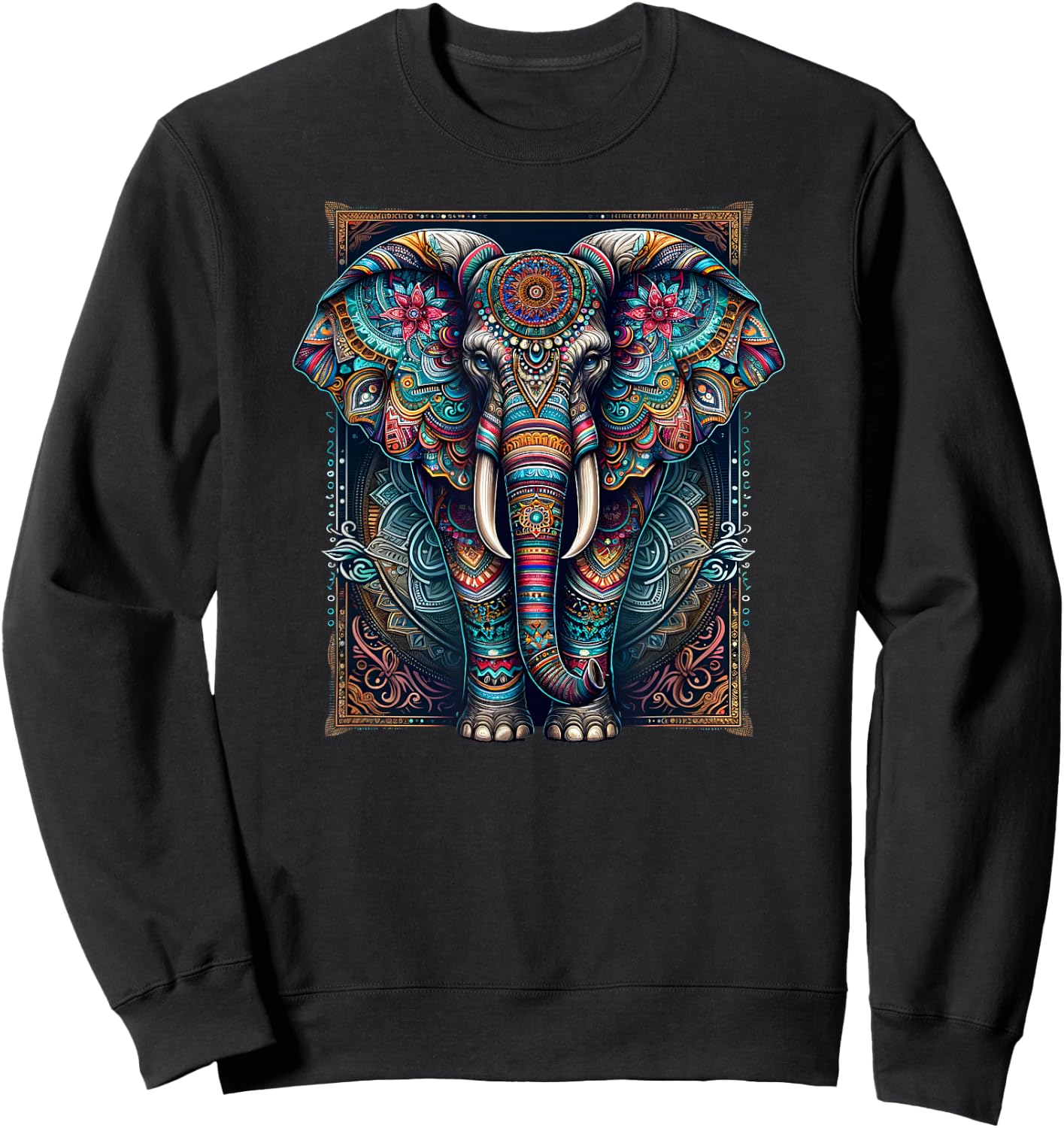 Mandala Elephant Wisdom Indian Elephant Zen Yoga Mindfulness Sweatshirt - Sweatshirt | Black