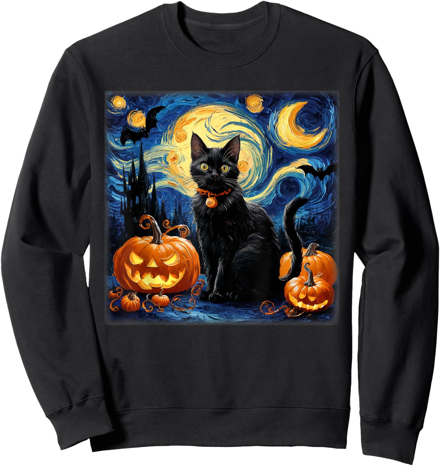 Fun Halloween Cat Lovers Van Gough Halloween Costume Sweatshirt - Sweatshirt | Black