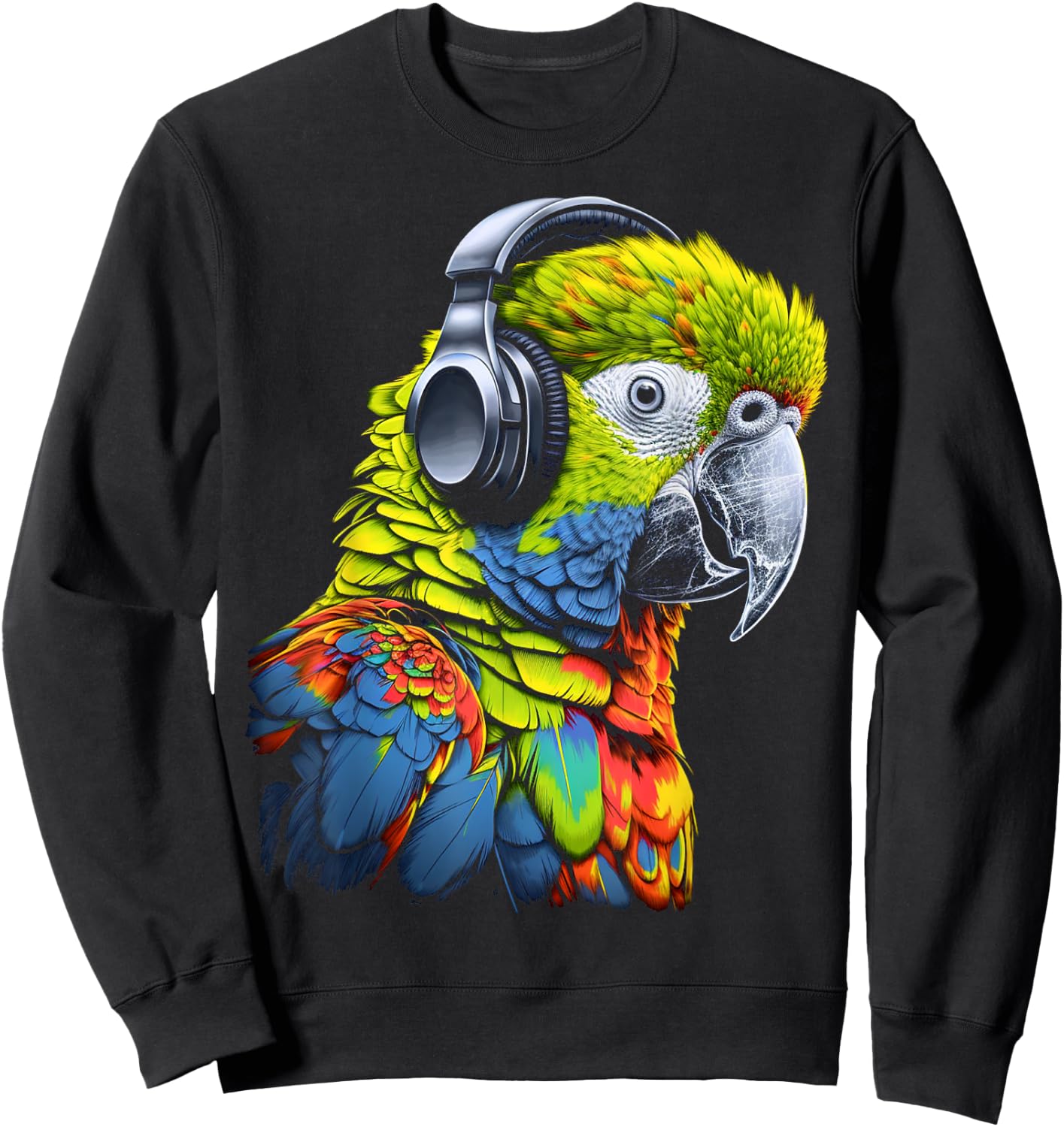 Parrot Music Art Headphones Musicians Animal Bird Parrot Sweatshirt - Sweatshirt | Black