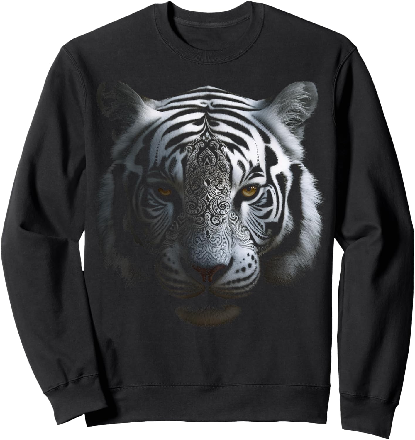 White Tiger Artwork - Mandala Animal Art Tiger Sweatshirt - Sweatshirt | Black