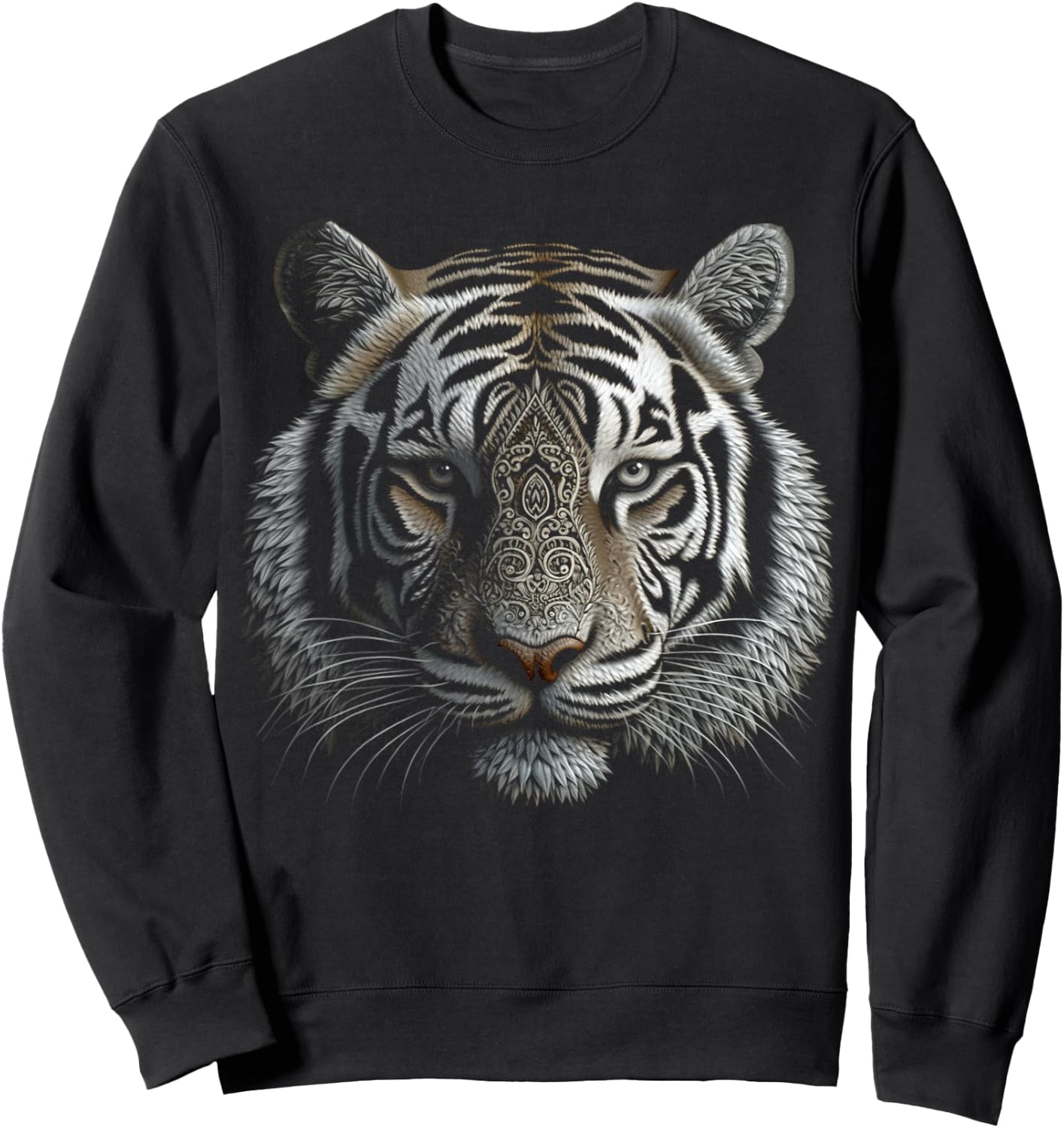 White Tiger Artwork - Mandala Animal Art Tiger Sweatshirt - Sweatshirt | Black