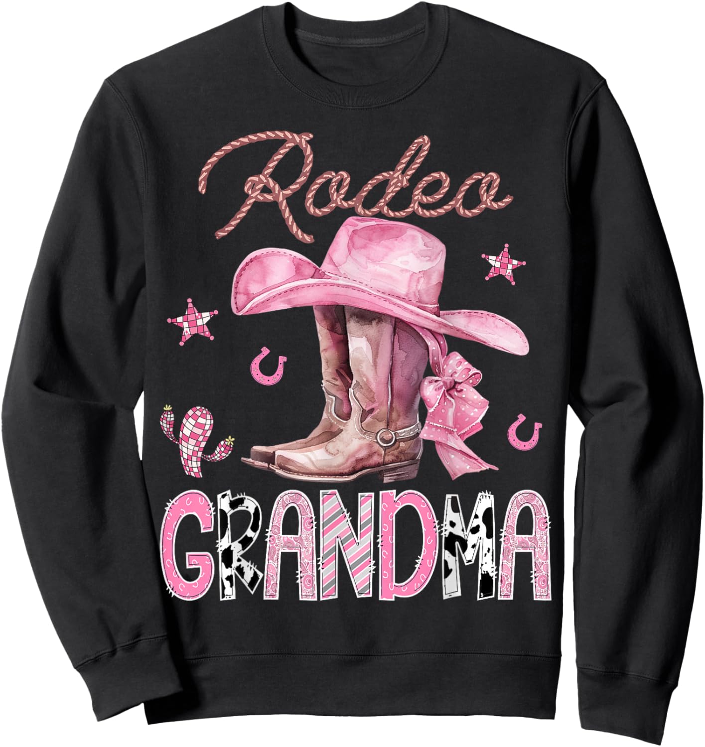 Rodeo Grandma Pink Boots Coquette CowGirl Birthday Party Sweatshirt - Sweatshirt | Black