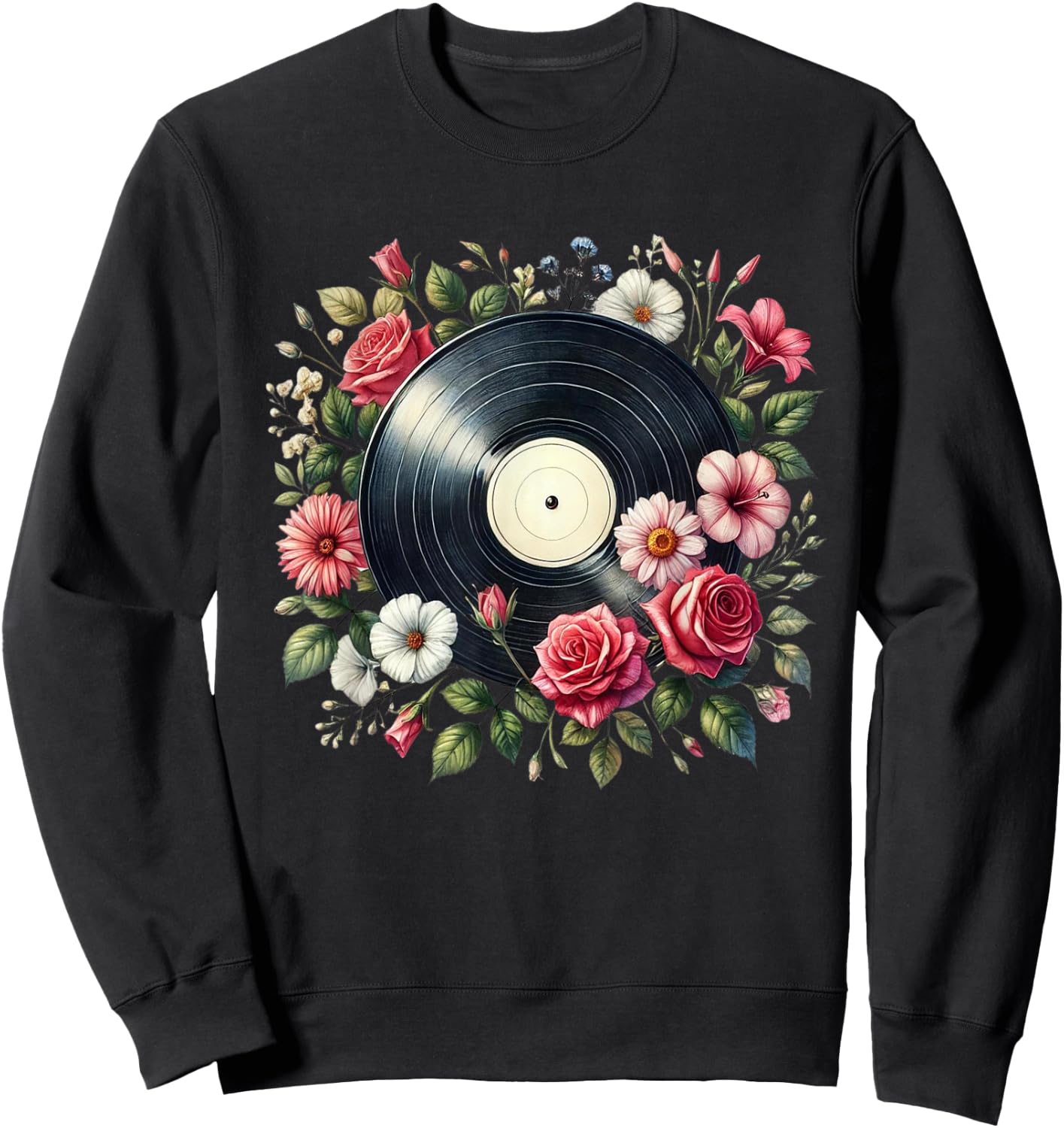 Vinyl Record Flower Men Disc Jockey Vinyl Lover Sweatshirt - Sweatshirt | Black