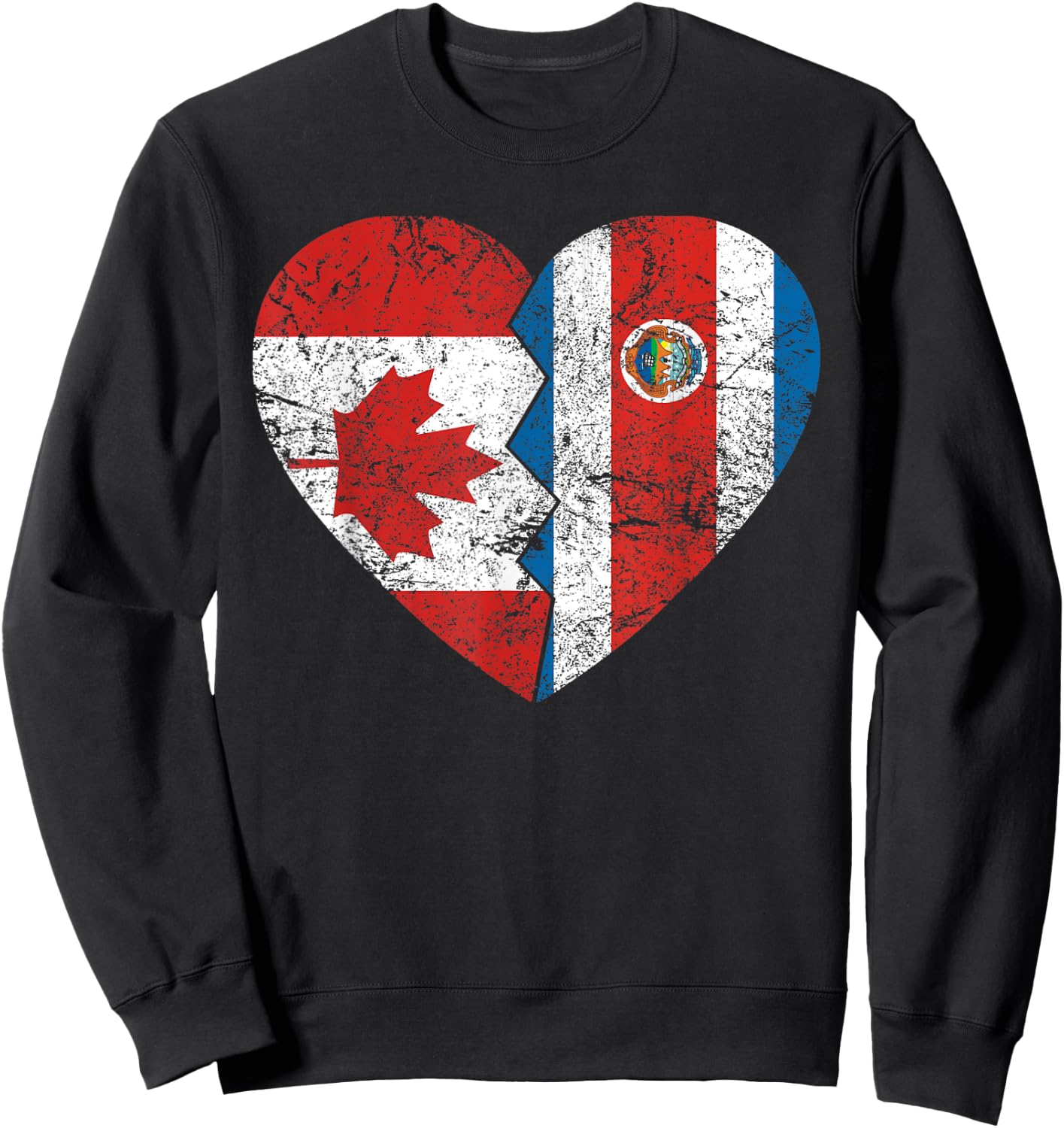 Costa Rican Canadian Flags Heart | Canada Costa Rica Roots Sweatshirt - Sweatshirt | Black