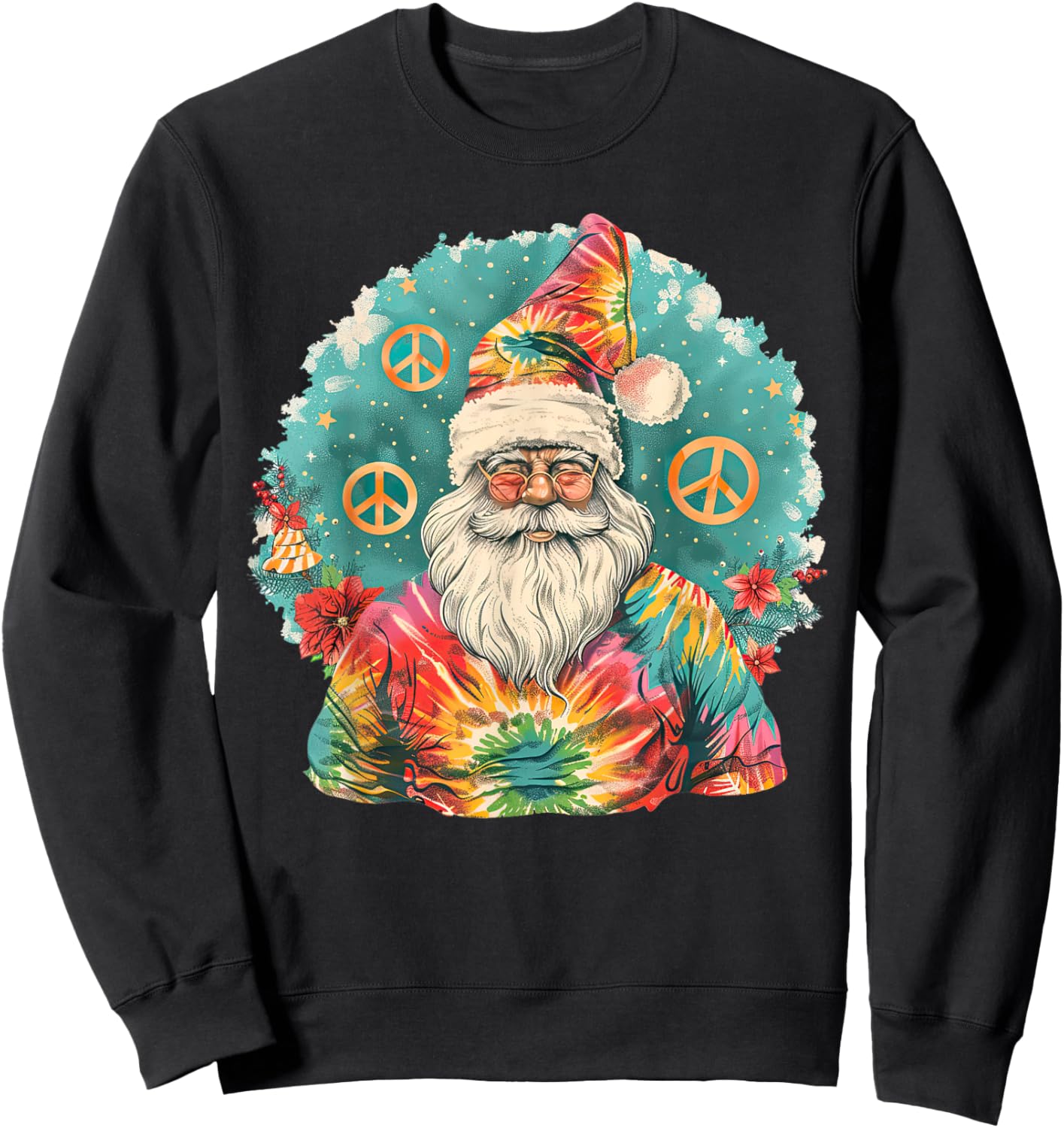 Gypsy Hippie Santa Vintage Groove Tie Dye Christmas Sweatshirt - Sweatshirt | Black