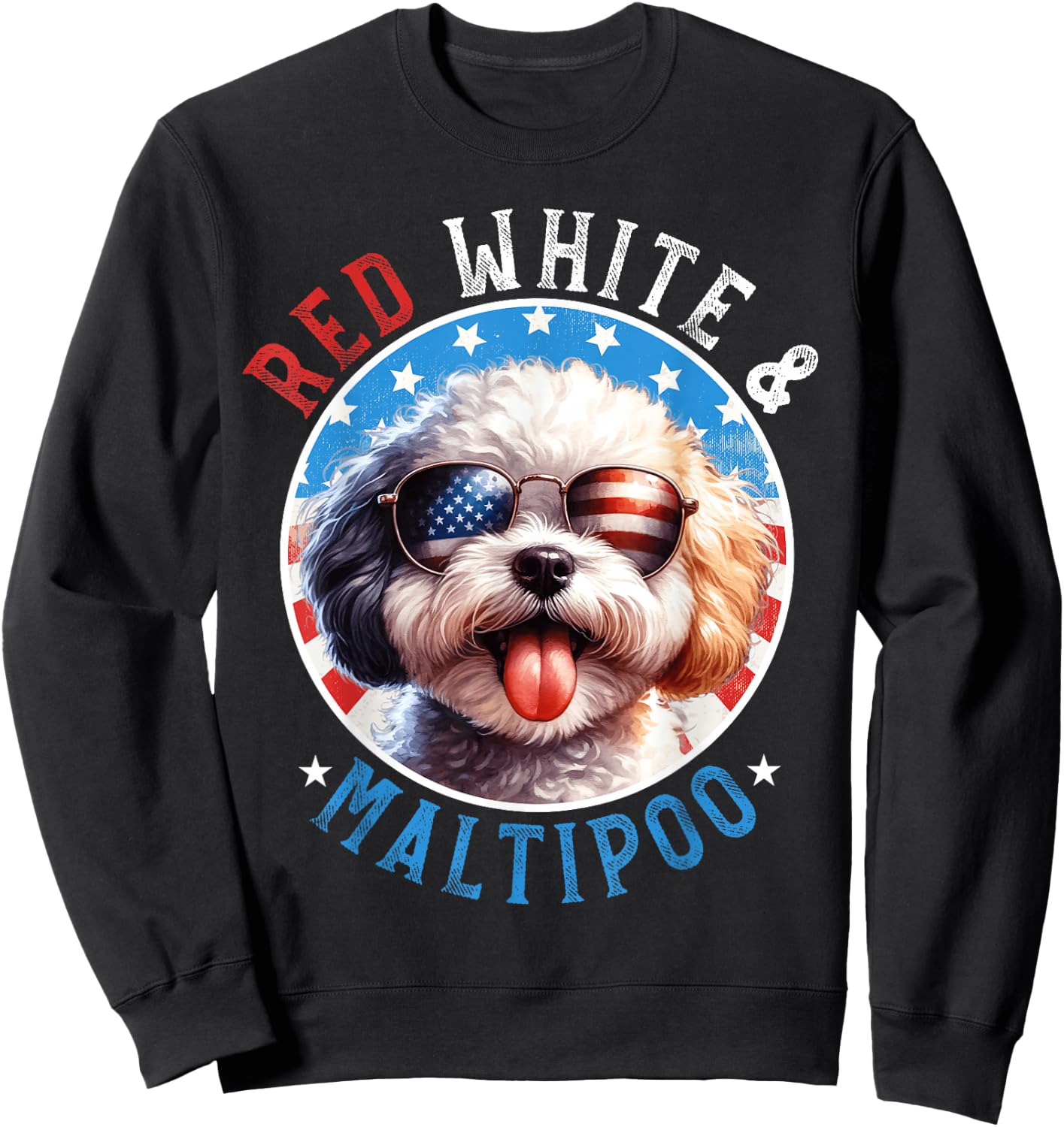 Maltipoo Dog 4th of July Red White and Maltipoo Lovers Men Women Kids Sweatshirt - Sweatshirt | Black