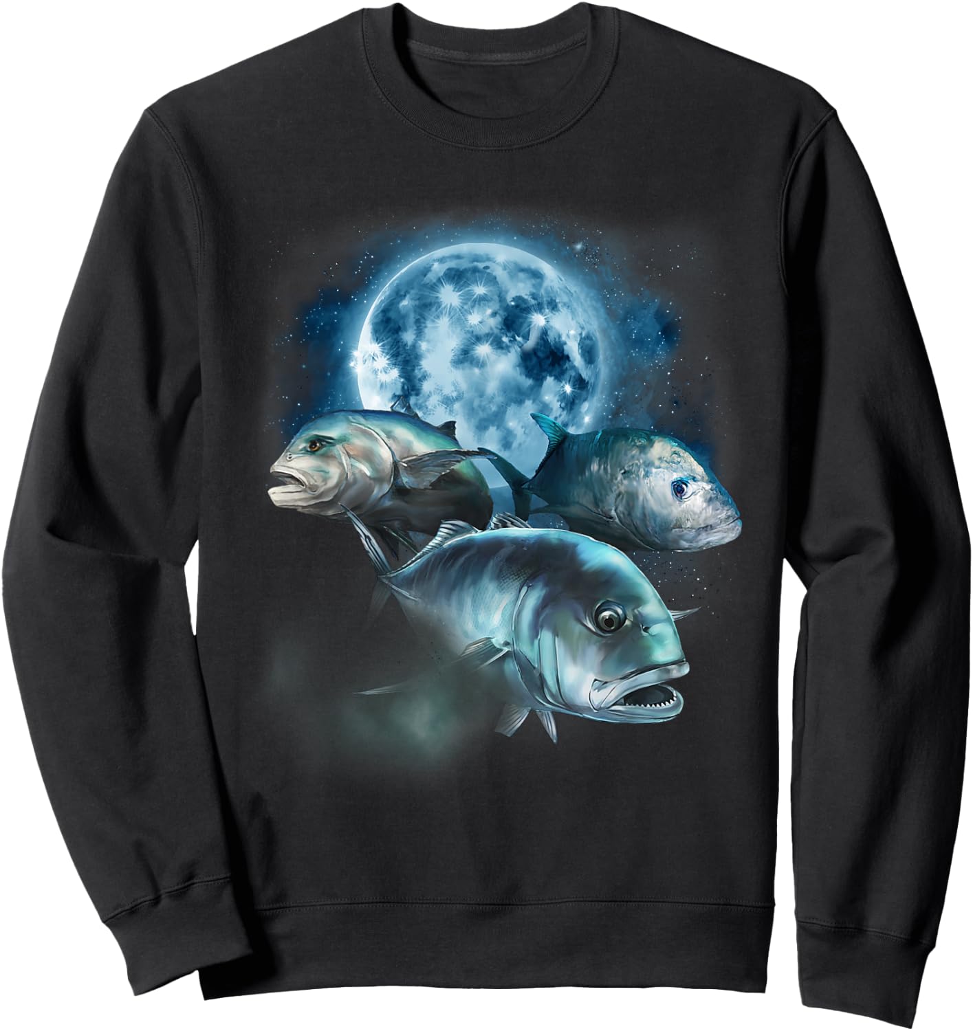 Ulua Fishing Shirt - Trevally Fish Howling at the Moon Sweatshirt - Sweatshirt | Black