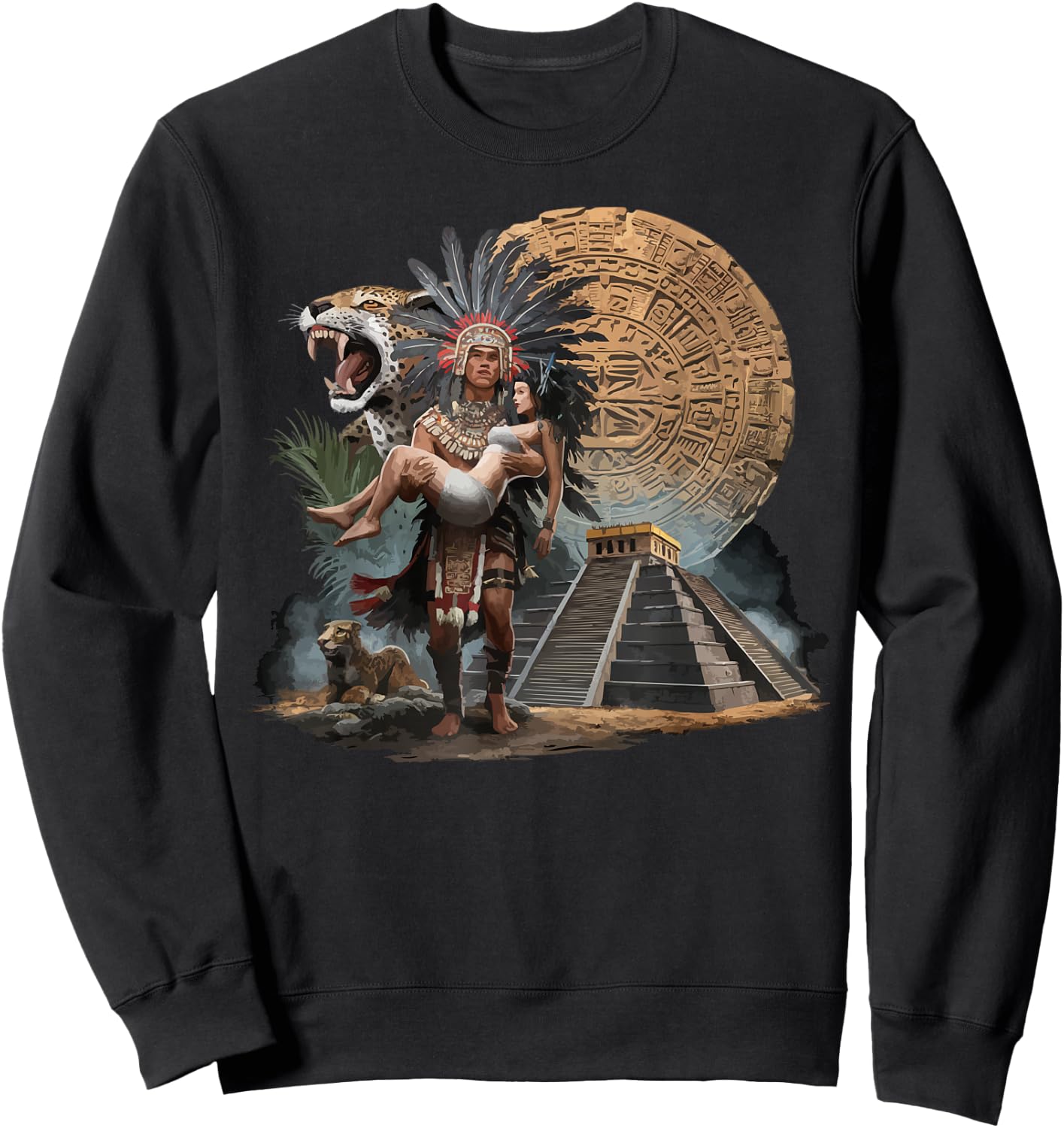 Aztec Warrior Mayan Indigenous Mexican Aztec Jaguar Sweatshirt - Sweatshirt | Black
