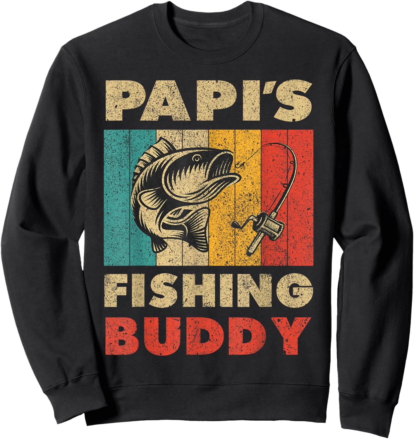 Funny Fishing Papi's Fishing Buddy Vintage Fishing Sweatshirt - Sweatshirt | Black