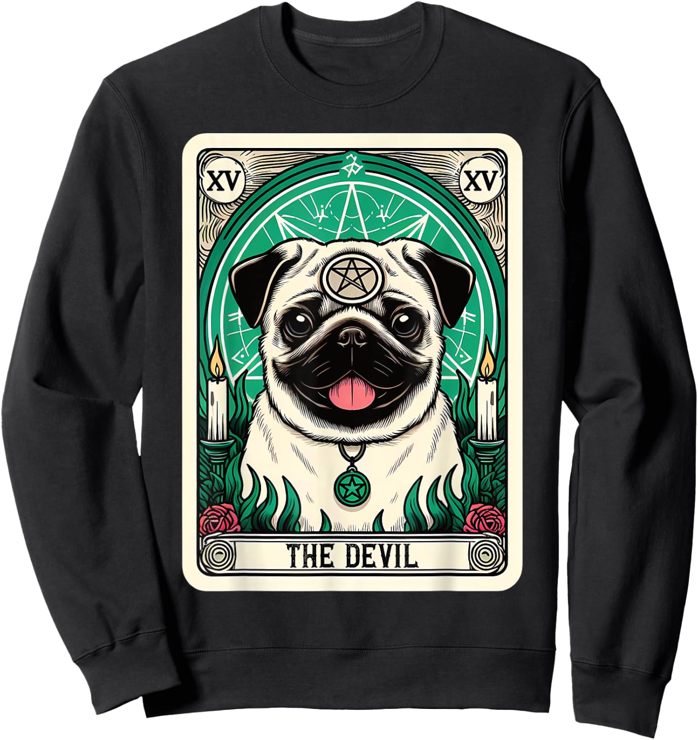 Tarot Card Dog The Devil, Satanic Goth Halloween Pug Women Sweatshirt - Sweatshirt | Black