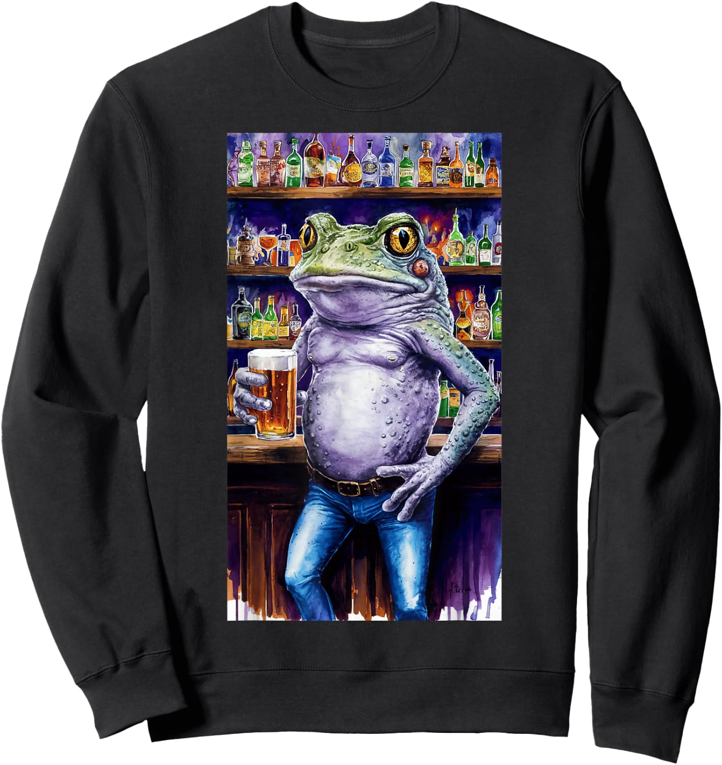 Frog Standing In A Bar Holding A Beer Adult Image Sweatshirt - Sweatshirt | Black