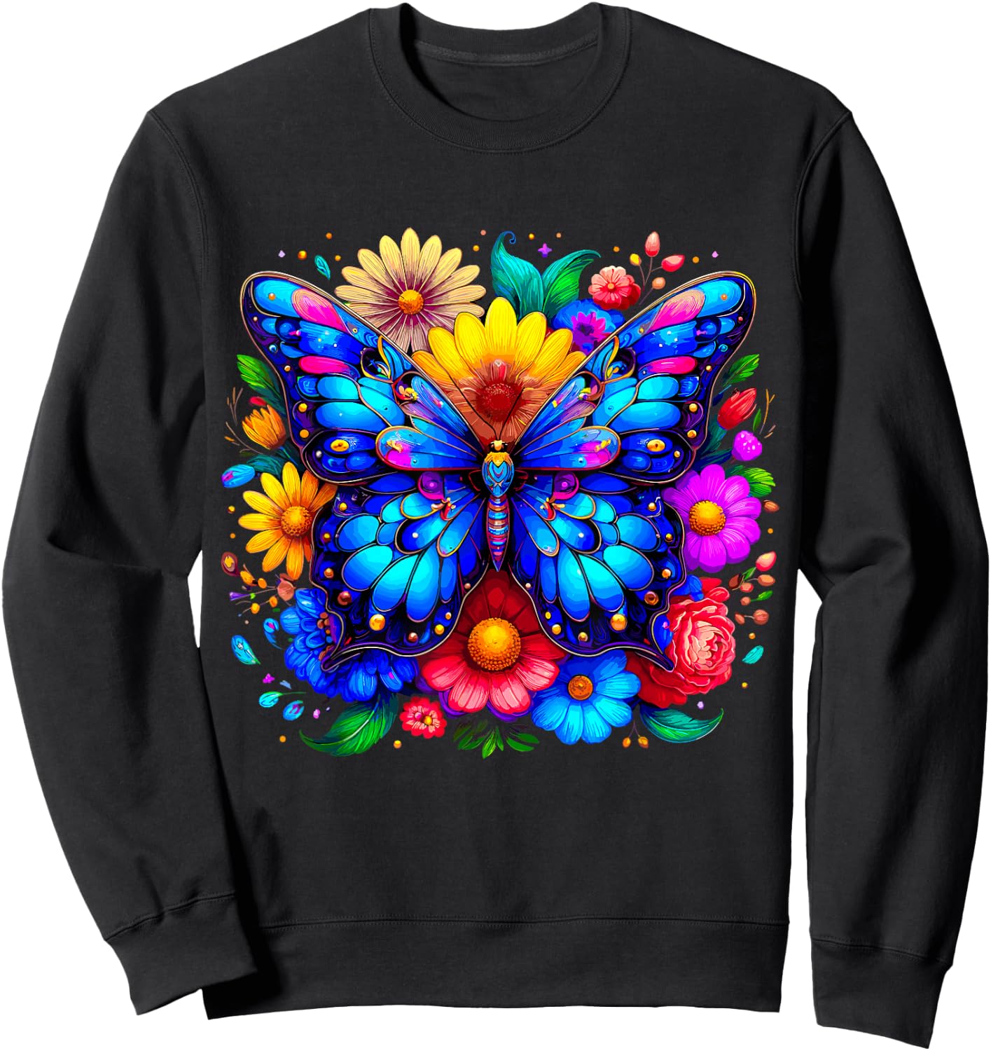 Butterfly and Flowers Sweatshirt - Sweatshirt | Black