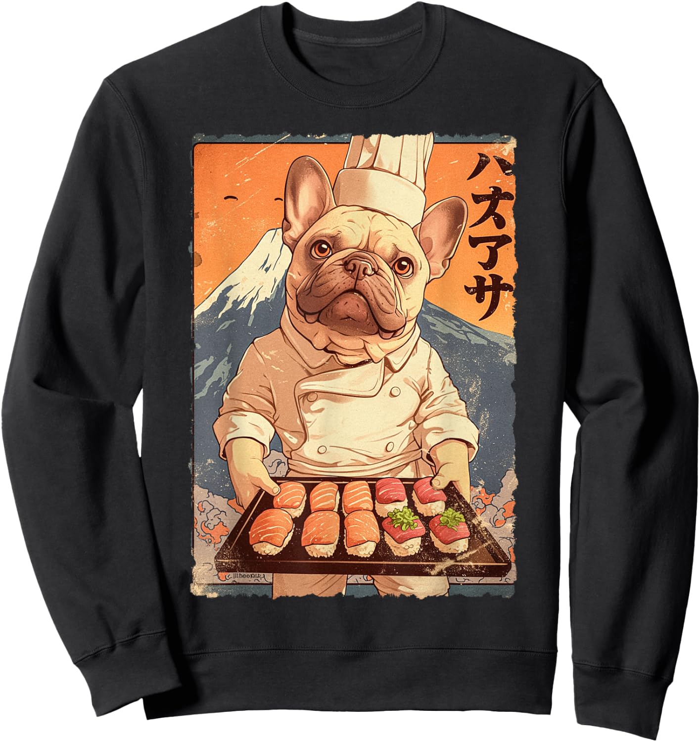 Cute Japanese Food Anime Art French Bulldog Sushi Chef Otaku Women Kids Sweatshirt - Sweatshirt | Black