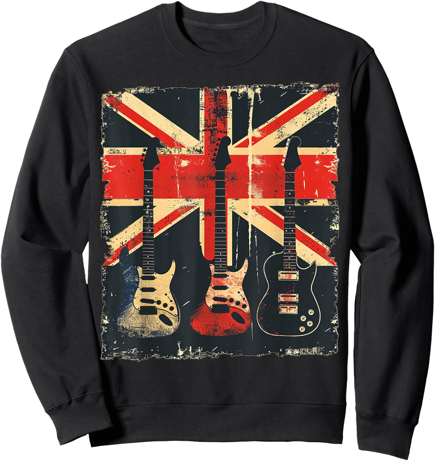 Vintage Guitar British Jack Union Flag Rock Guitarist Sweatshirt - Sweatshirt | Black