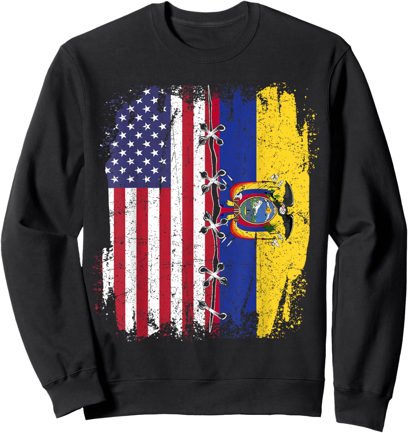 American Flag with Ecuador Flag - Ecuador Sweatshirt - Sweatshirt | Black