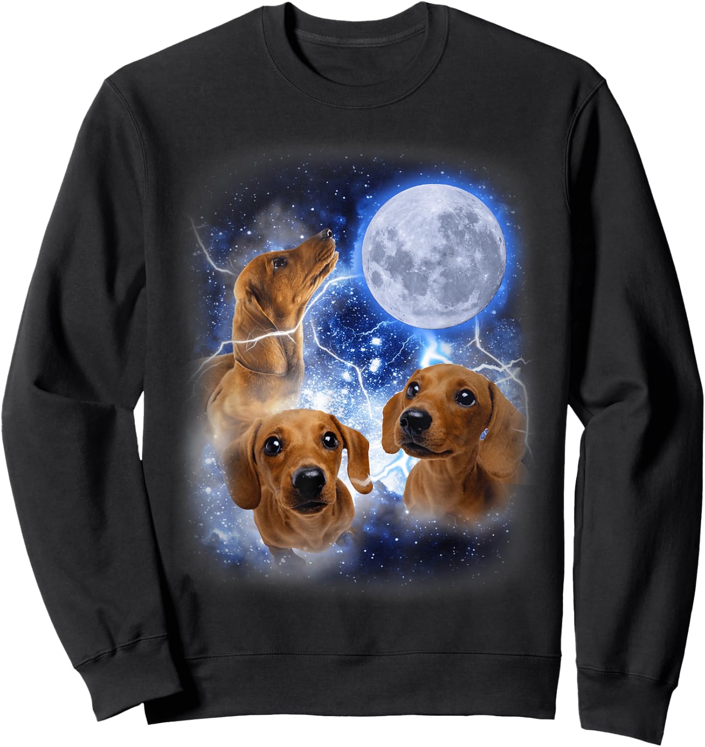 Three Dachshund Moon - Wiener Dog Humorous Doggo Meme Parody Sweatshirt - Sweatshirt | Black