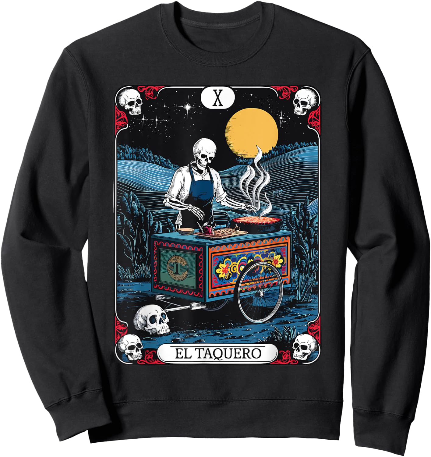 Gothic Tarot El Taquero Skeleton Taco Chef Sweatshirt - Sweatshirt | Black