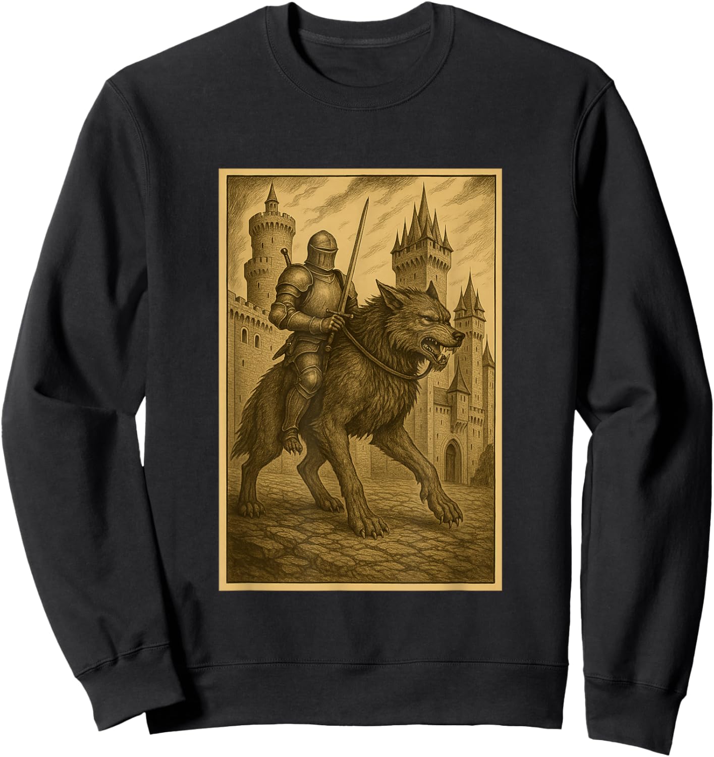 Medieval Knight Riding a Werewolf Fantasy Art Surreal Rider Sweatshirt - Sweatshirt | Black