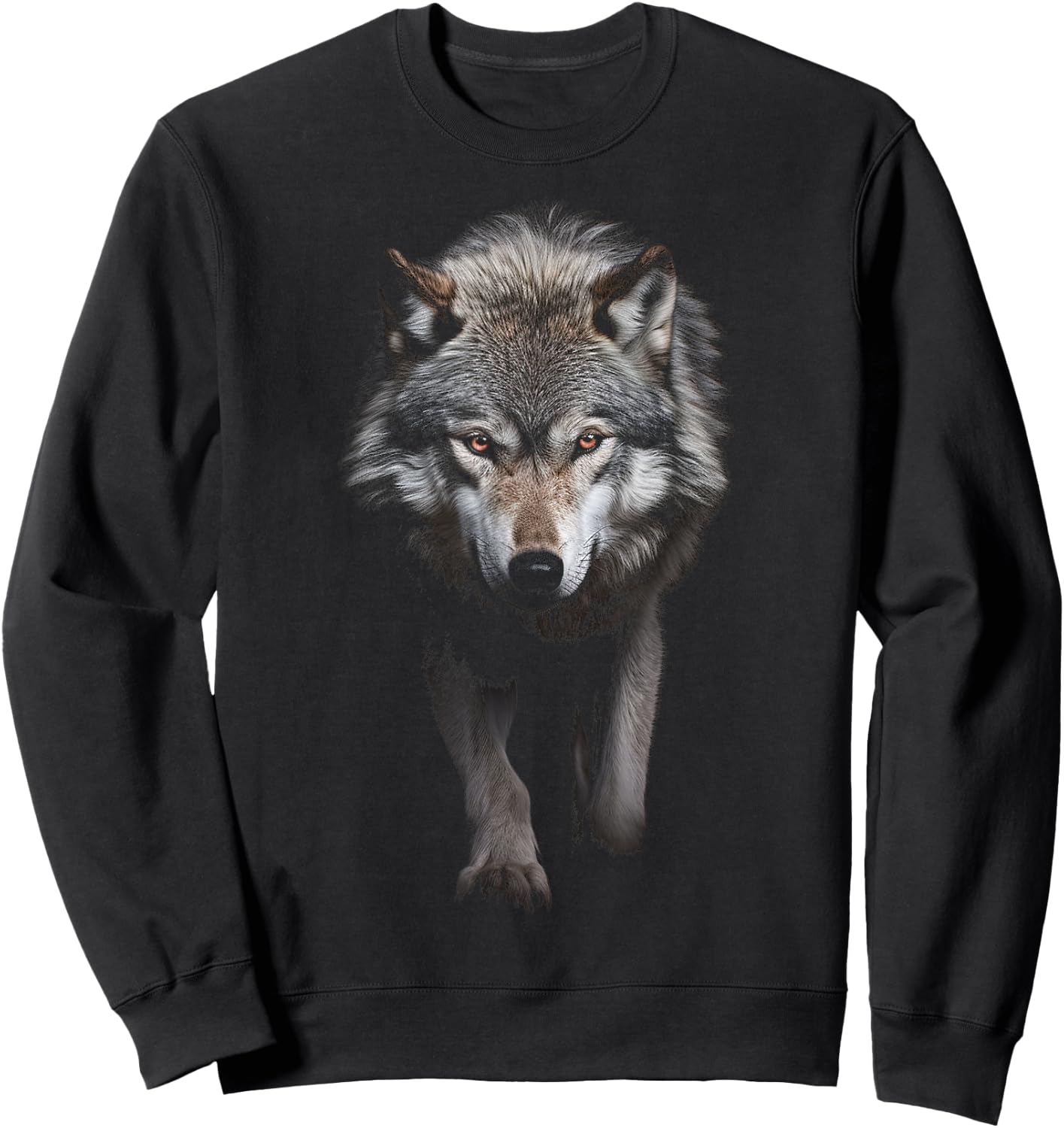 Wolf Animal Motif Illustration Wolf Sweatshirt - Sweatshirt | Black