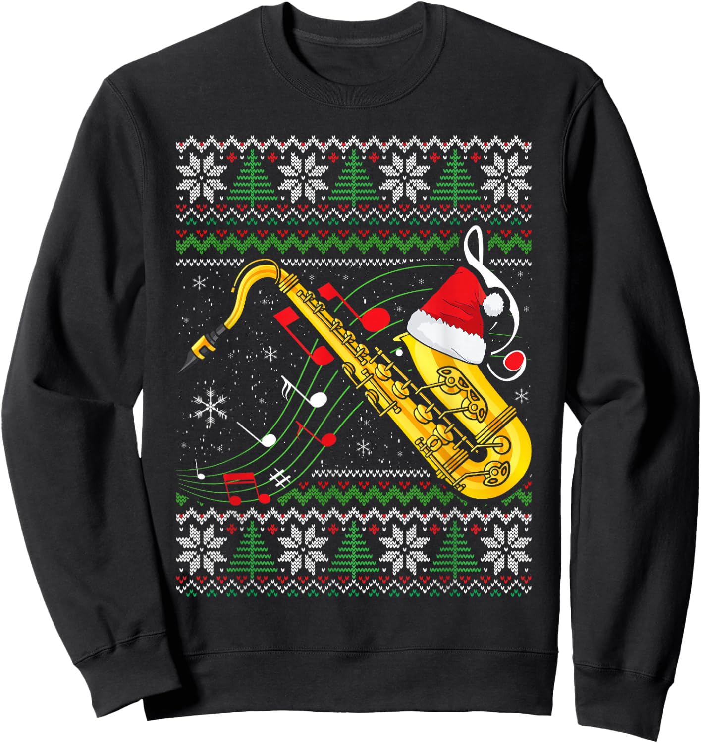Saxophone Music Lover Xmas Ugly Saxophone Christmas Sweatshirt - Sweatshirt | Black