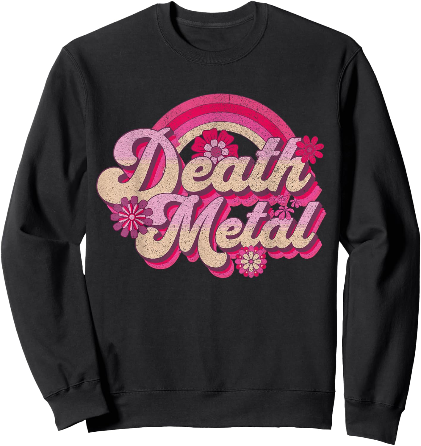 Funny Retro Vintage Music Metalhead Pink Rainbow Death Metal Sweatshirt - Sweatshirt | Black
