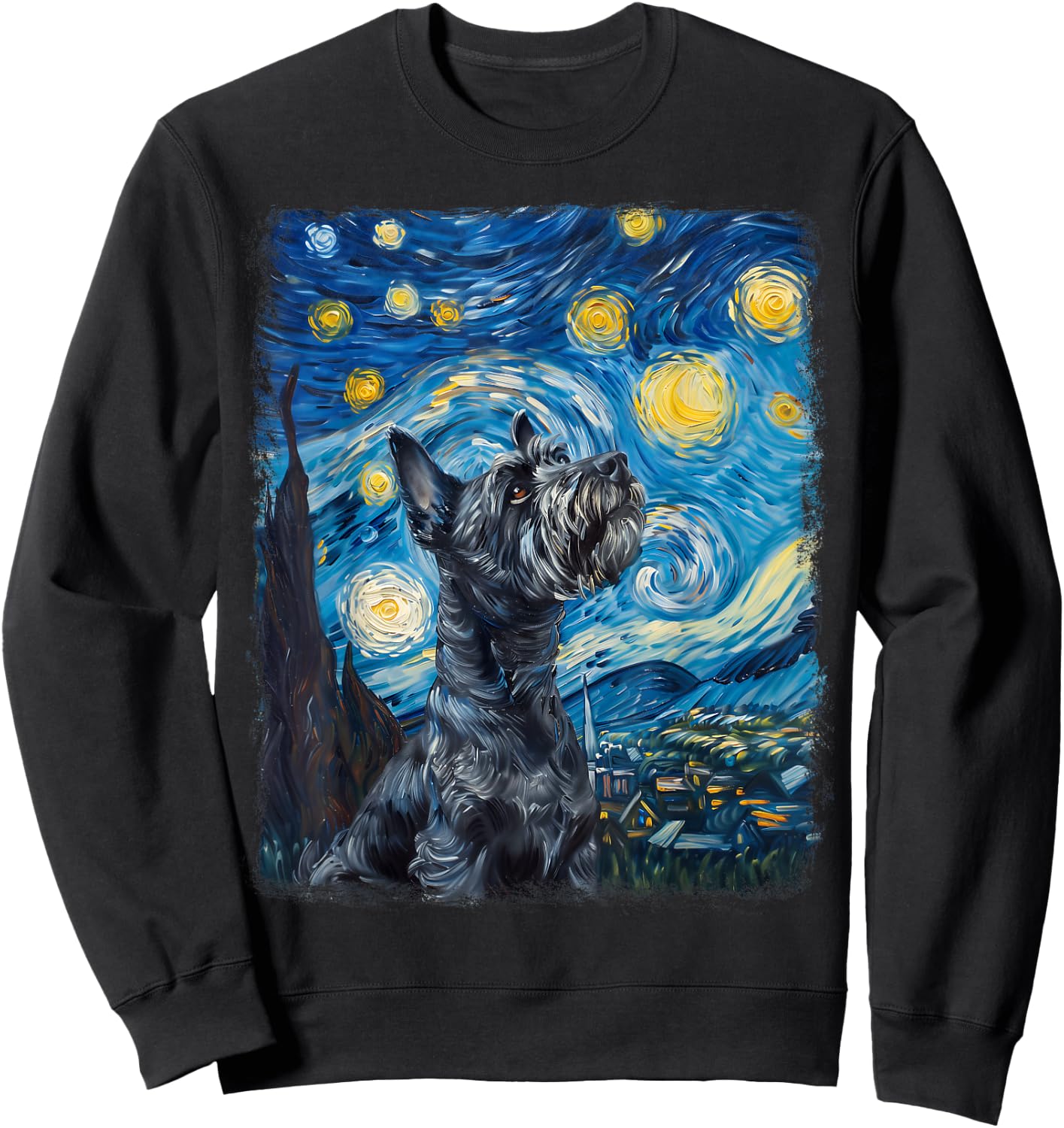 Schnauzer Dog Starry Night Painting Sweatshirt - Sweatshirt | Black