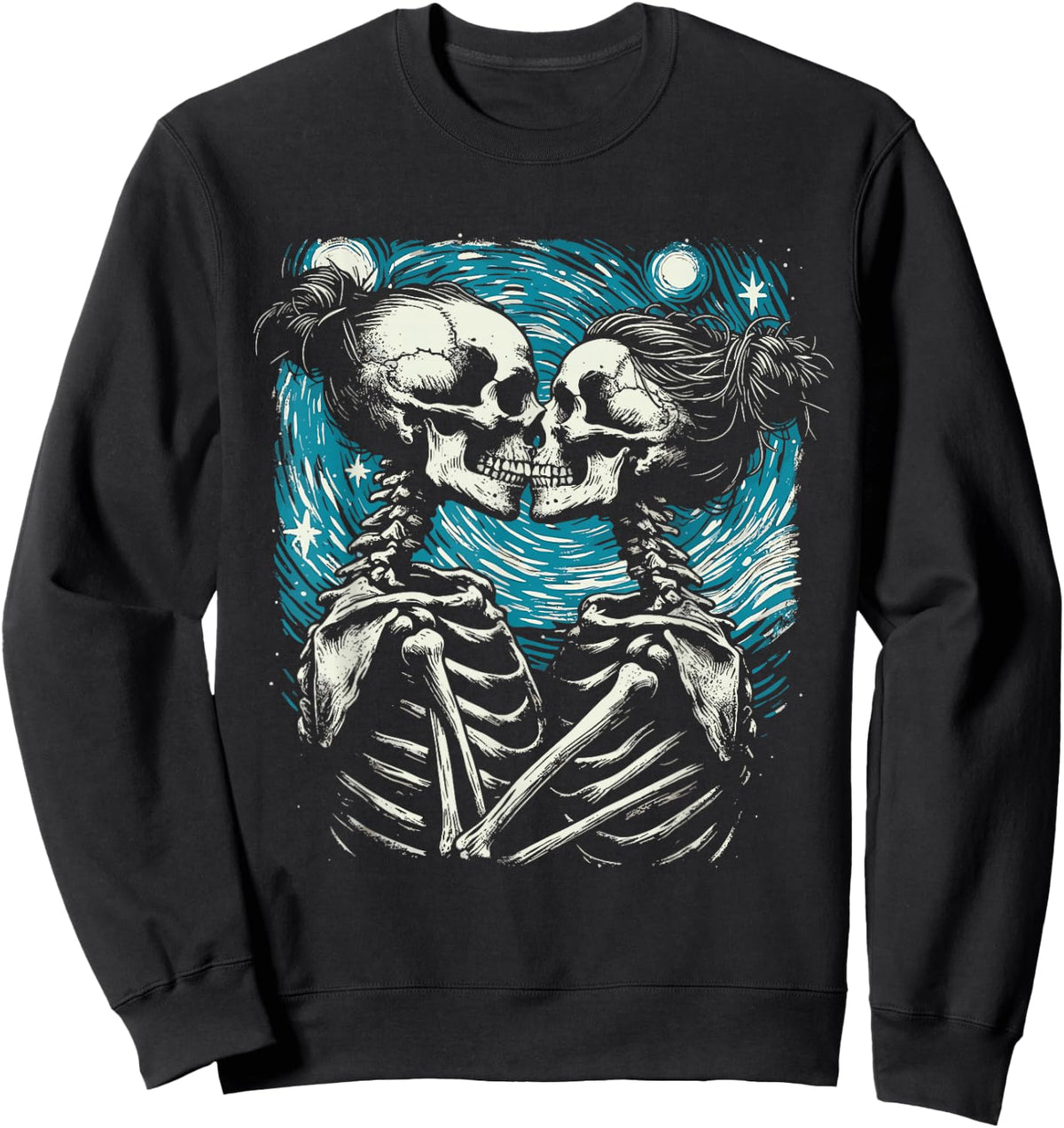 Van Gogh Starry Night in Lesbian Skeleton Occult Goth Couple Sweatshirt - Sweatshirt | Black
