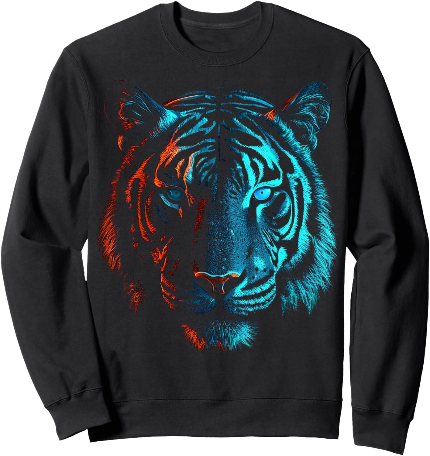 Tiger in Red and Blue - Animal Art Tiger Sweatshirt - Sweatshirt | Black
