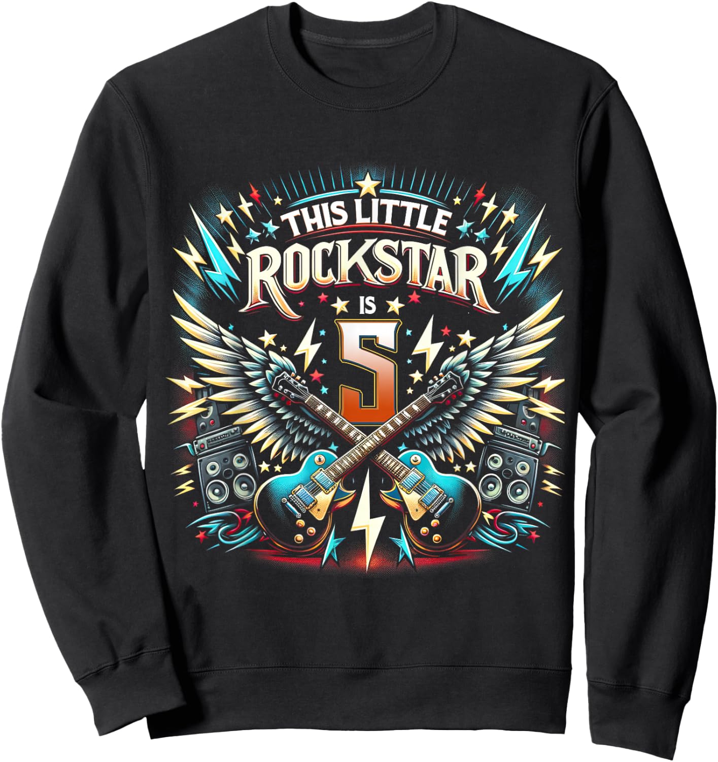 5th Birthday Rockstar Rock Music Sweatshirt - Sweatshirt | Black