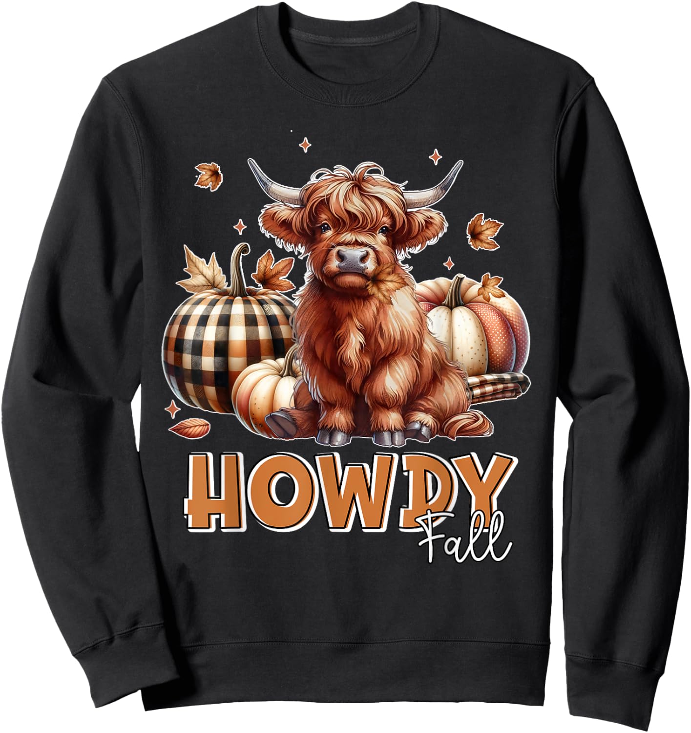 Howdy Fall Western Farm Country Highland Cow Autumn Pumpkin Sweatshirt - Sweatshirt | Black