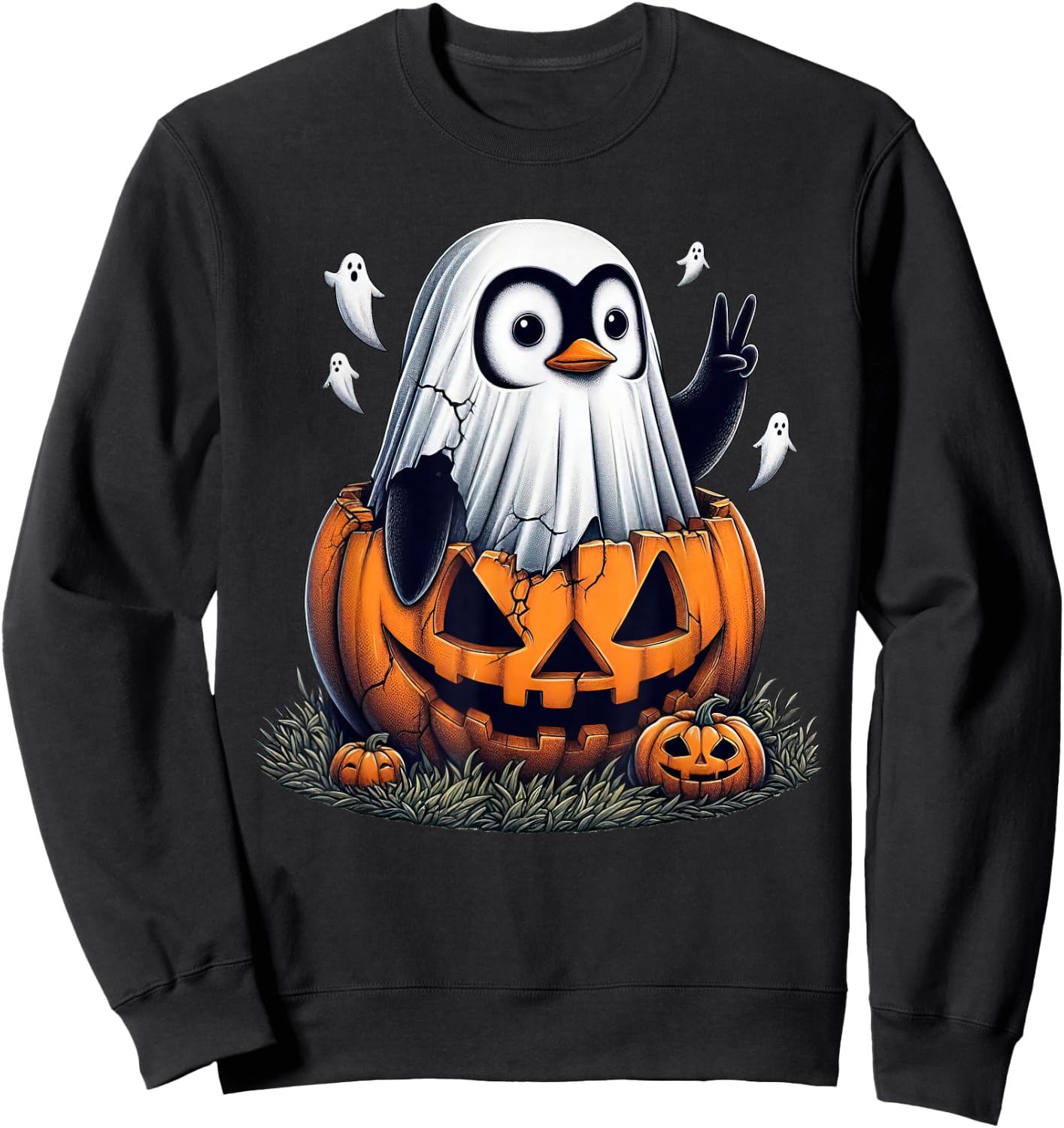 Funny Penguin Boo Halloween Ghost Kids Sweatshirt - Sweatshirt | Black