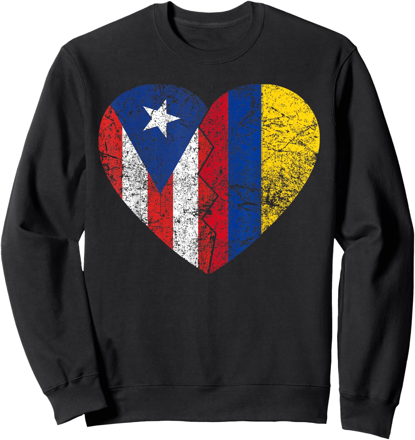 Colombian Puerto Rican Flags Heart | Puerto Rico Colombia Sweatshirt - Sweatshirt | Black