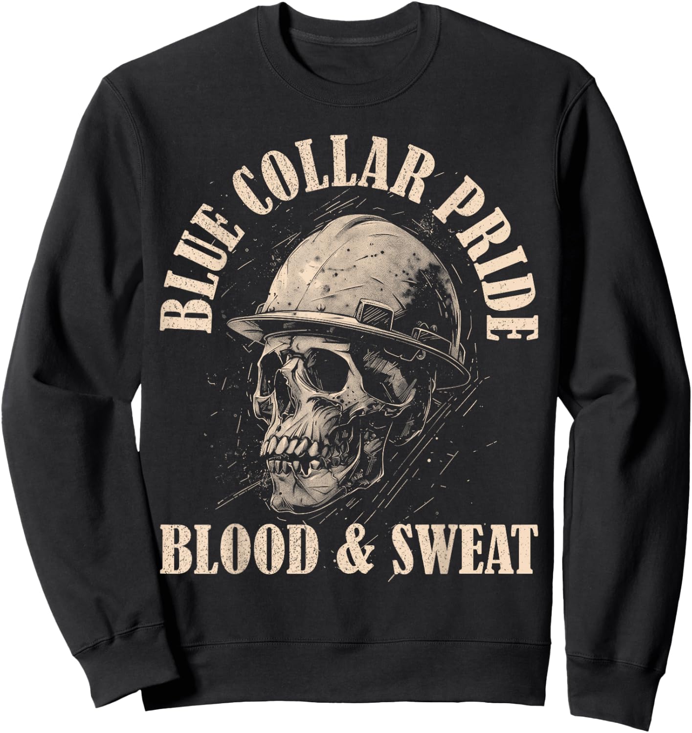 Blue Collar Pride Construction Iron Worker Skull Blue Collar Sweatshirt - Sweatshirt | Black