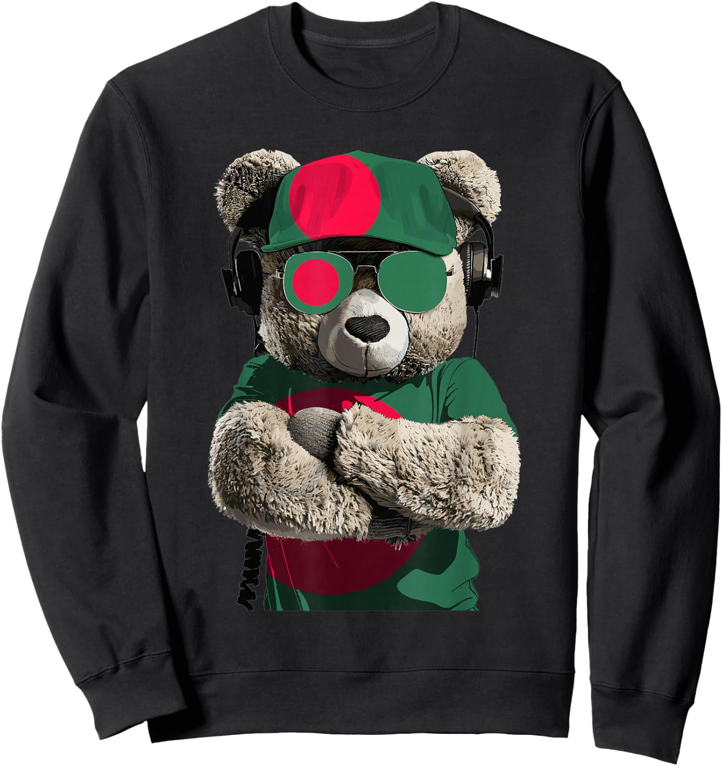 Bangladeshi Flag Bear Sunglasses Souvenir Product Bangladesh Sweatshirt - Sweatshirt | Black