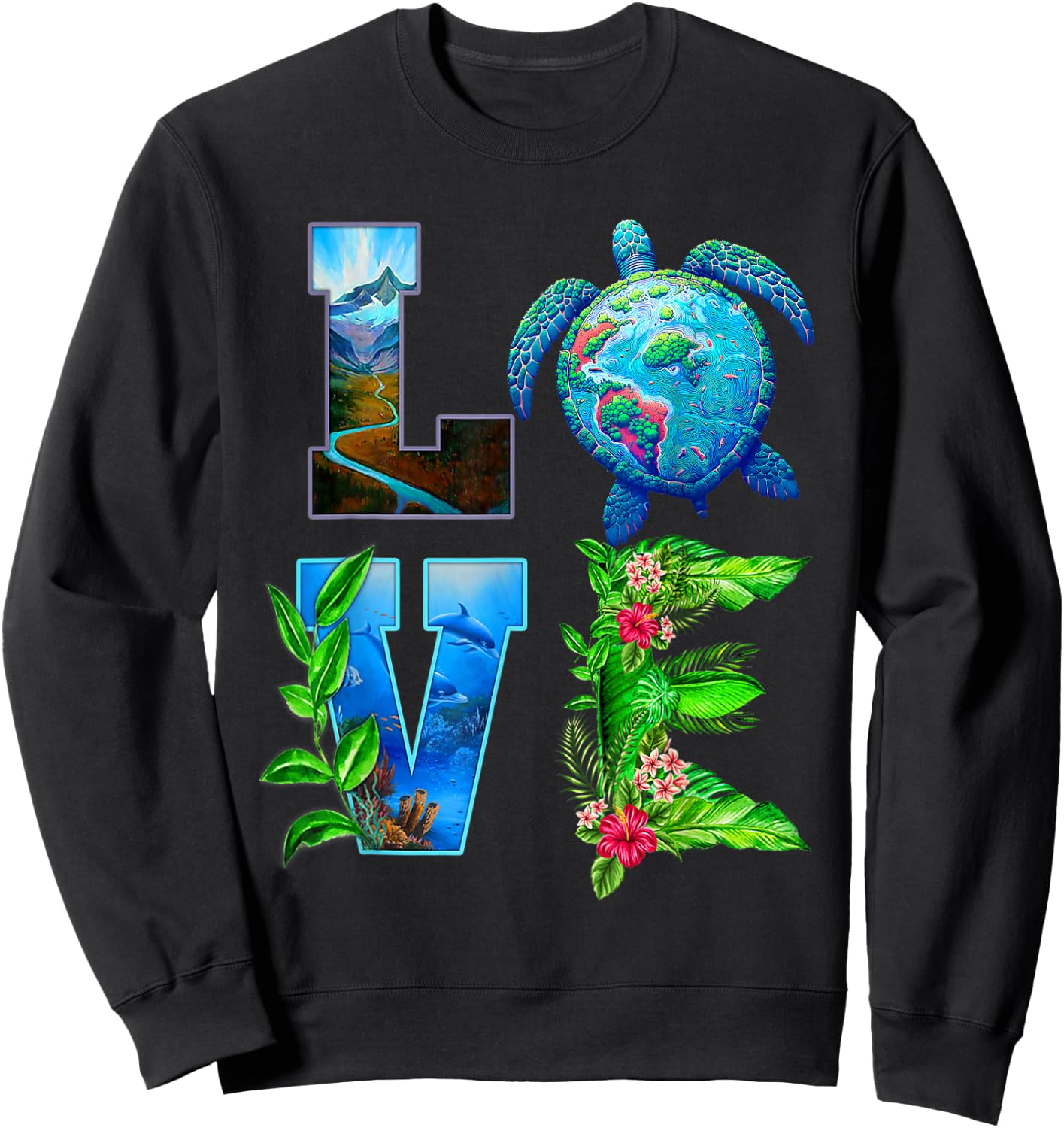 Love World Earth Day Planet Anniversary Turtle Sweatshirt - Sweatshirt | Black