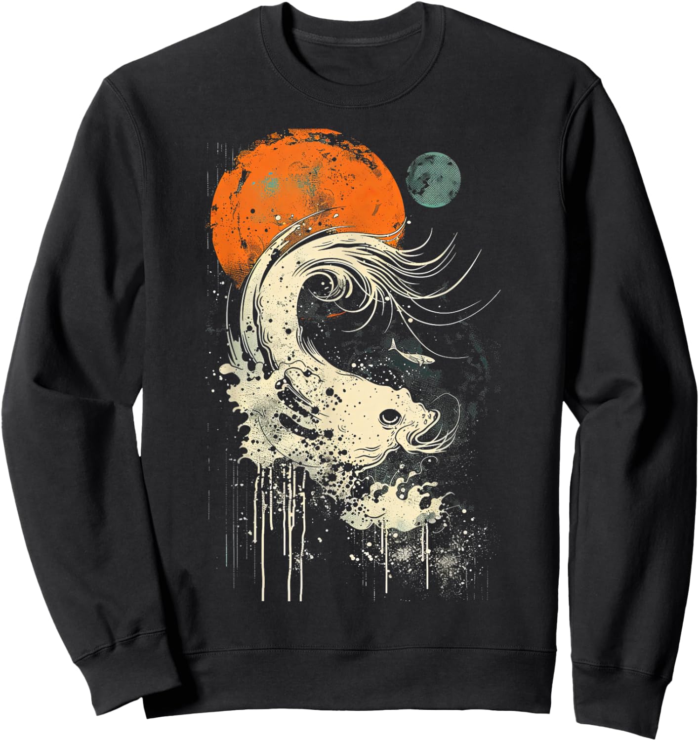 Wave Orange Black Surfing Graphic Sweatshirt - Sweatshirt | Black