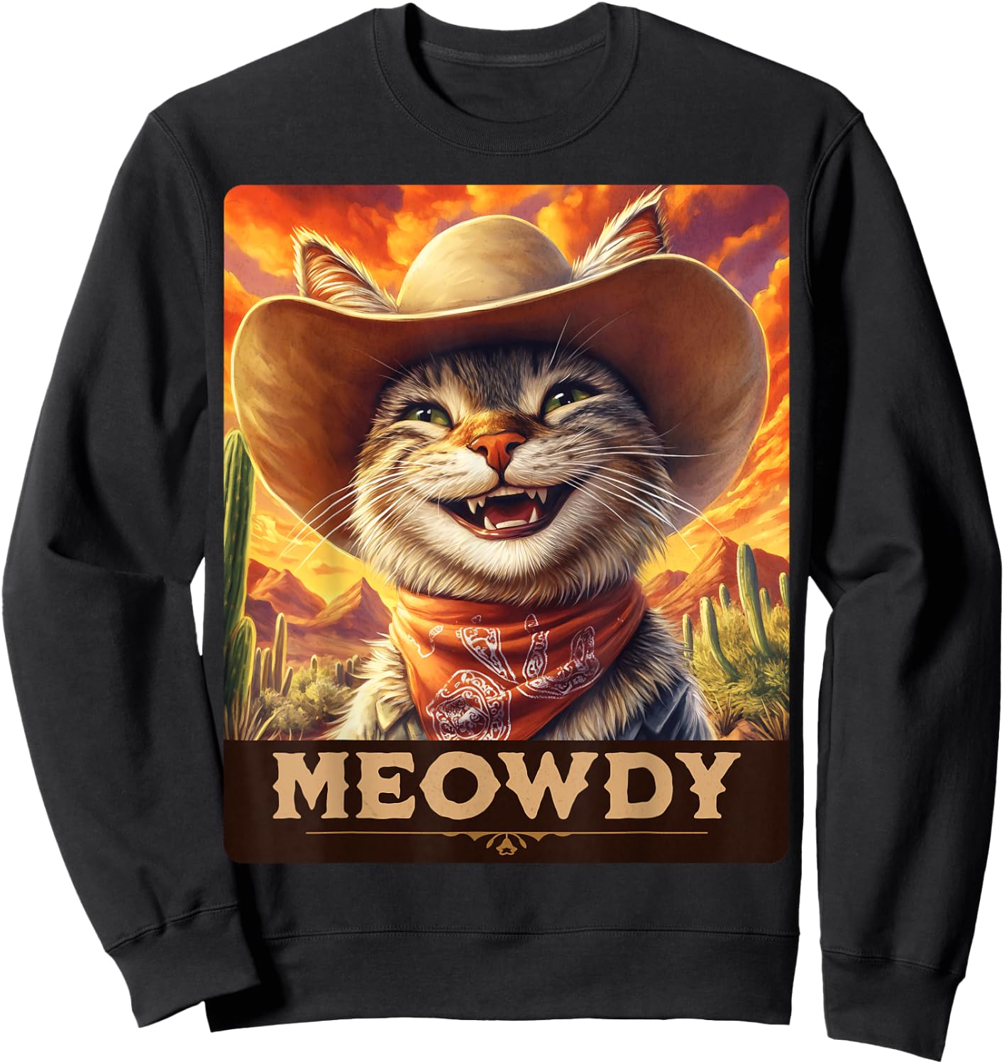 Meowdy, Cowboy: A Furry Friend in the Wild West, cat Sweatshirt - Sweatshirt | Black