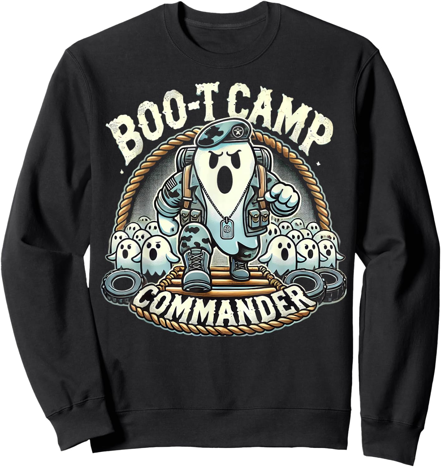 Boo-T Camp Commander Ghost Halloween Bootcamp Sweatshirt - Sweatshirt | Black