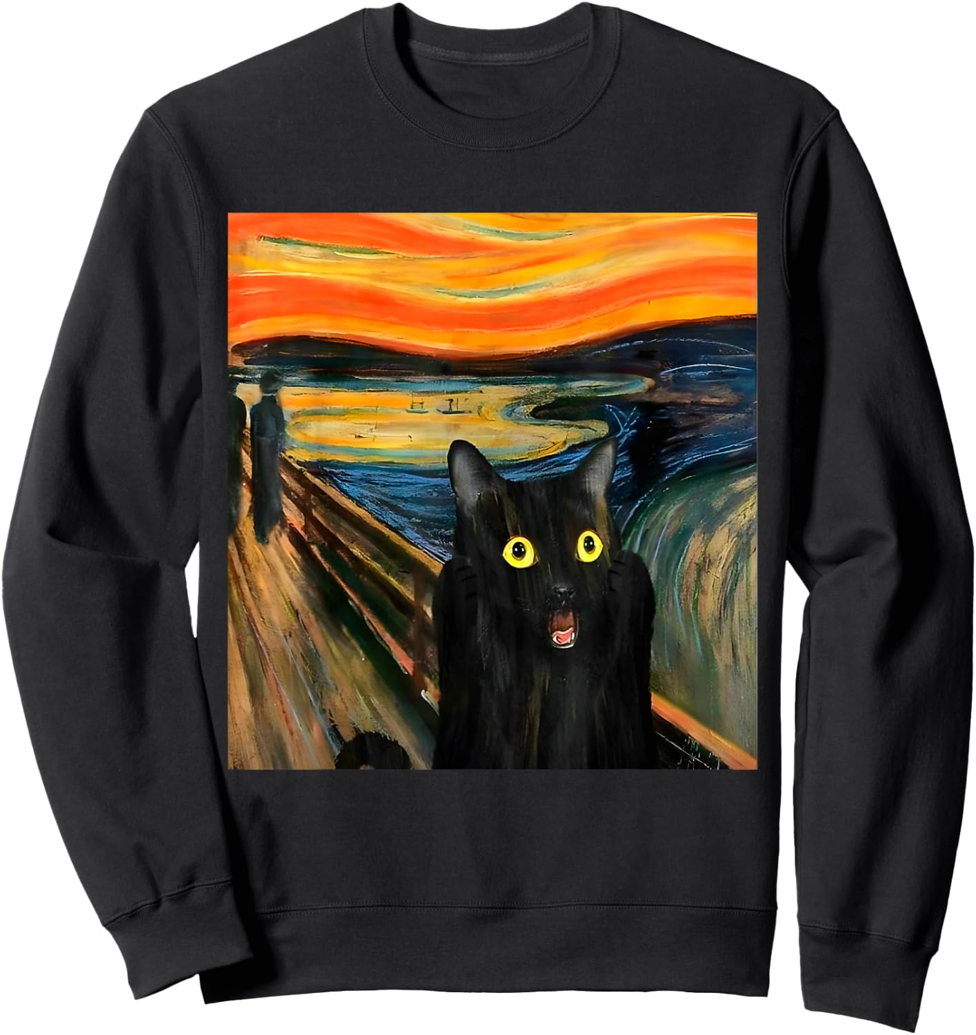 The Scream Black Cat by Munch Edvard Famous Painting Funny Sweatshirt - Sweatshirt | Black