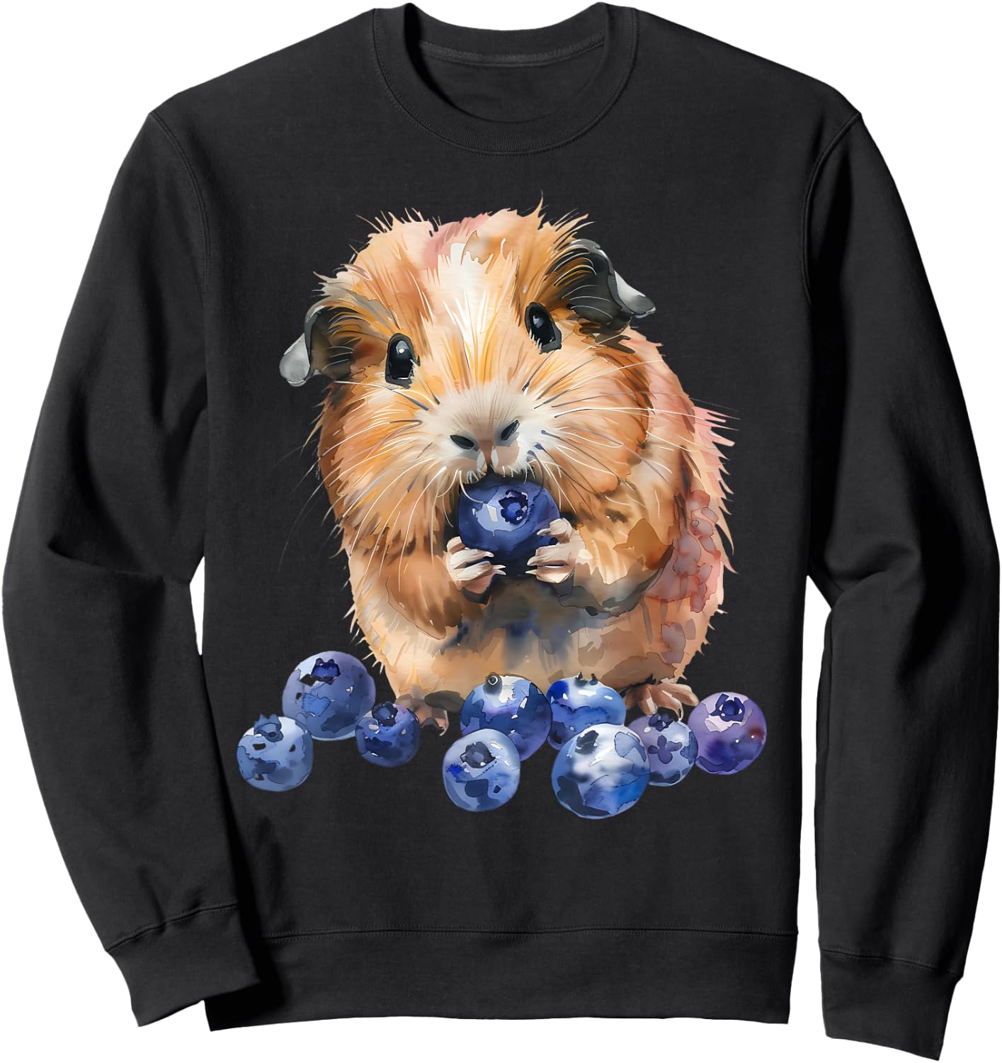 Blueberry Guinea Pig Watercolor Drawing Blueberry Fruit Sweatshirt - Sweatshirt | Black