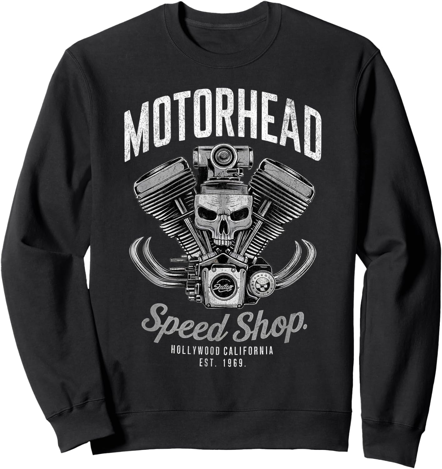 Skeleton Motor Head Speed Shop Hot Rod Mechanic Car Lover Sweatshirt - Sweatshirt | Black